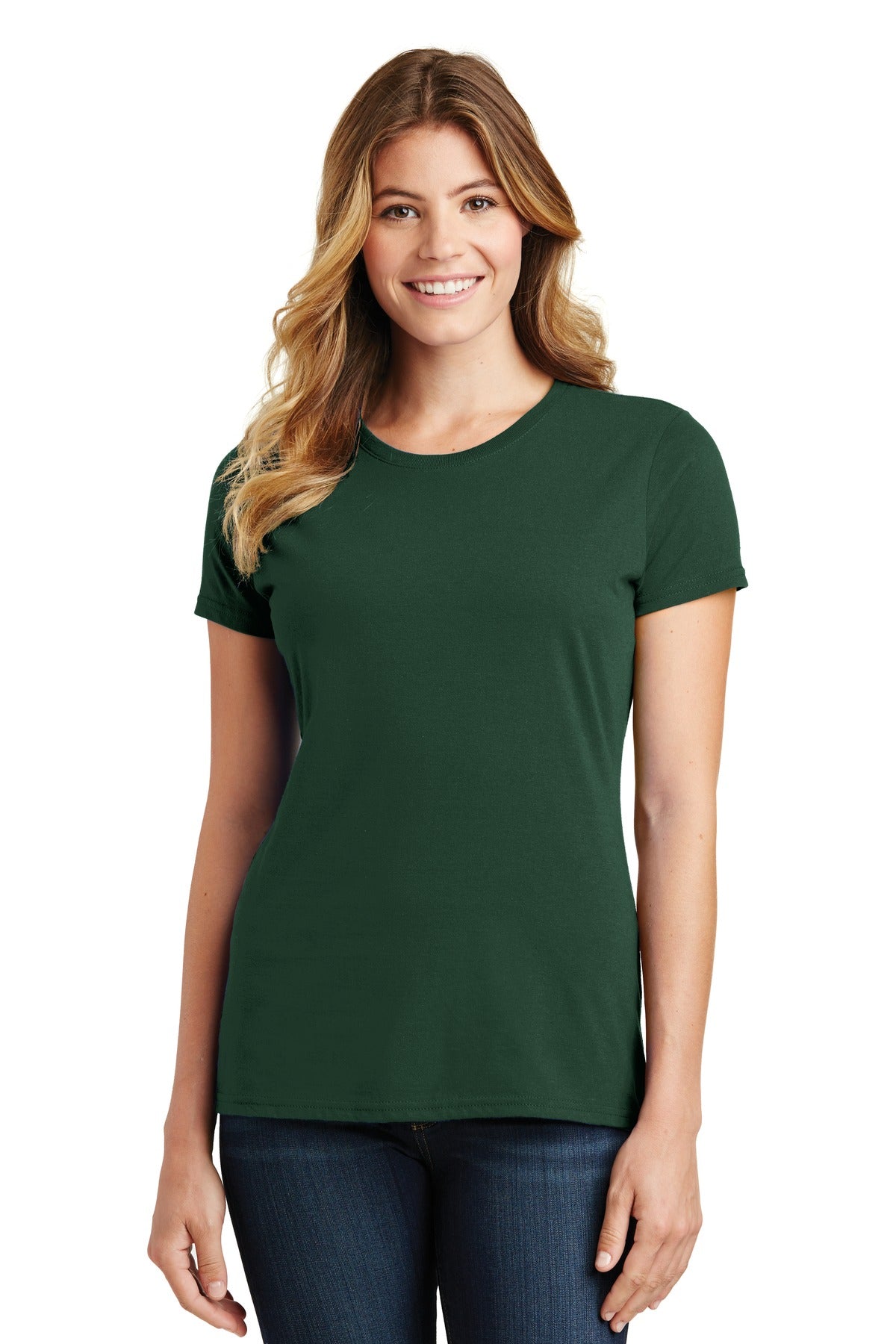 Front View of Forest Green Port & Co Women's Fan Favorite Tee. LPC450