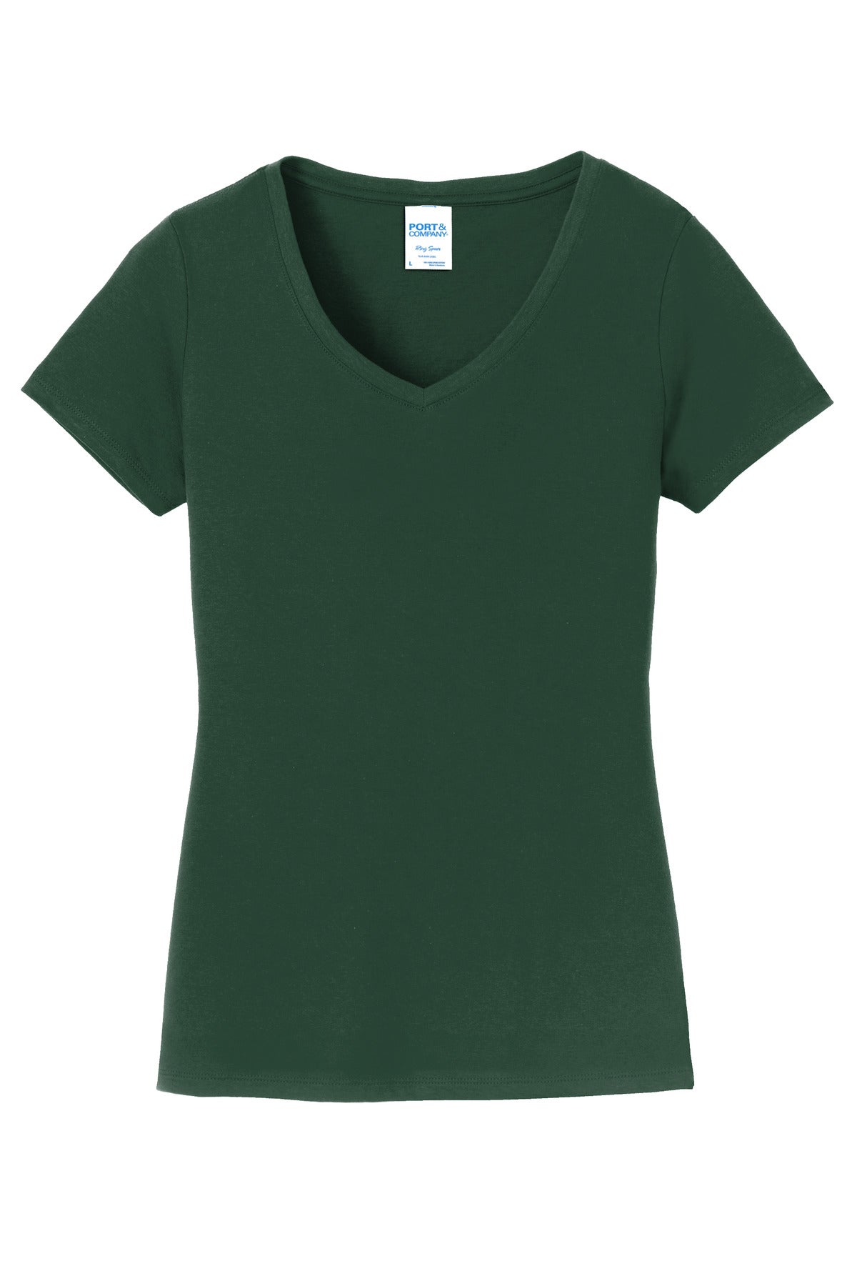 Front View of Forest Green Port & Co Women's Fan Favorite V-Neck Tee. LPC450V