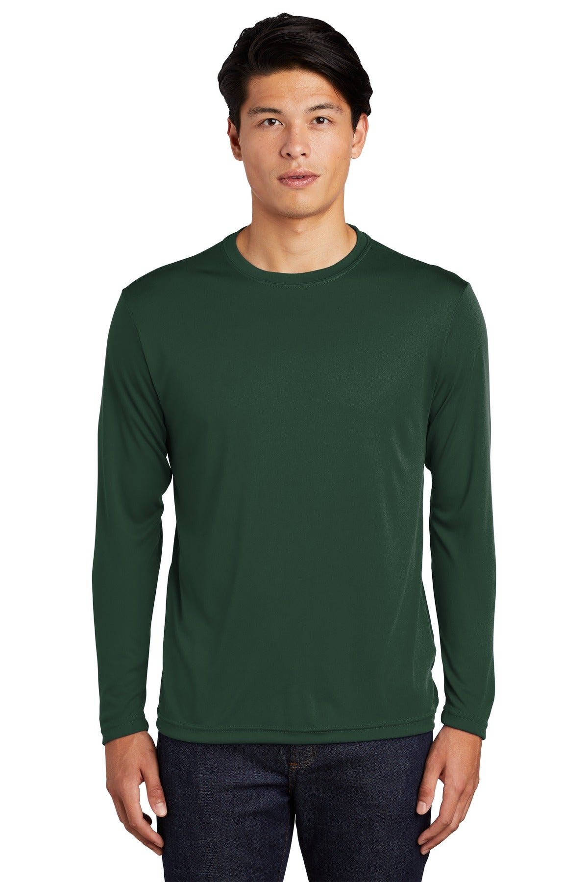 Front View of Forest Green Sport-Tek Long Sleeve PosiCharge Competitor Tee. ST350LS