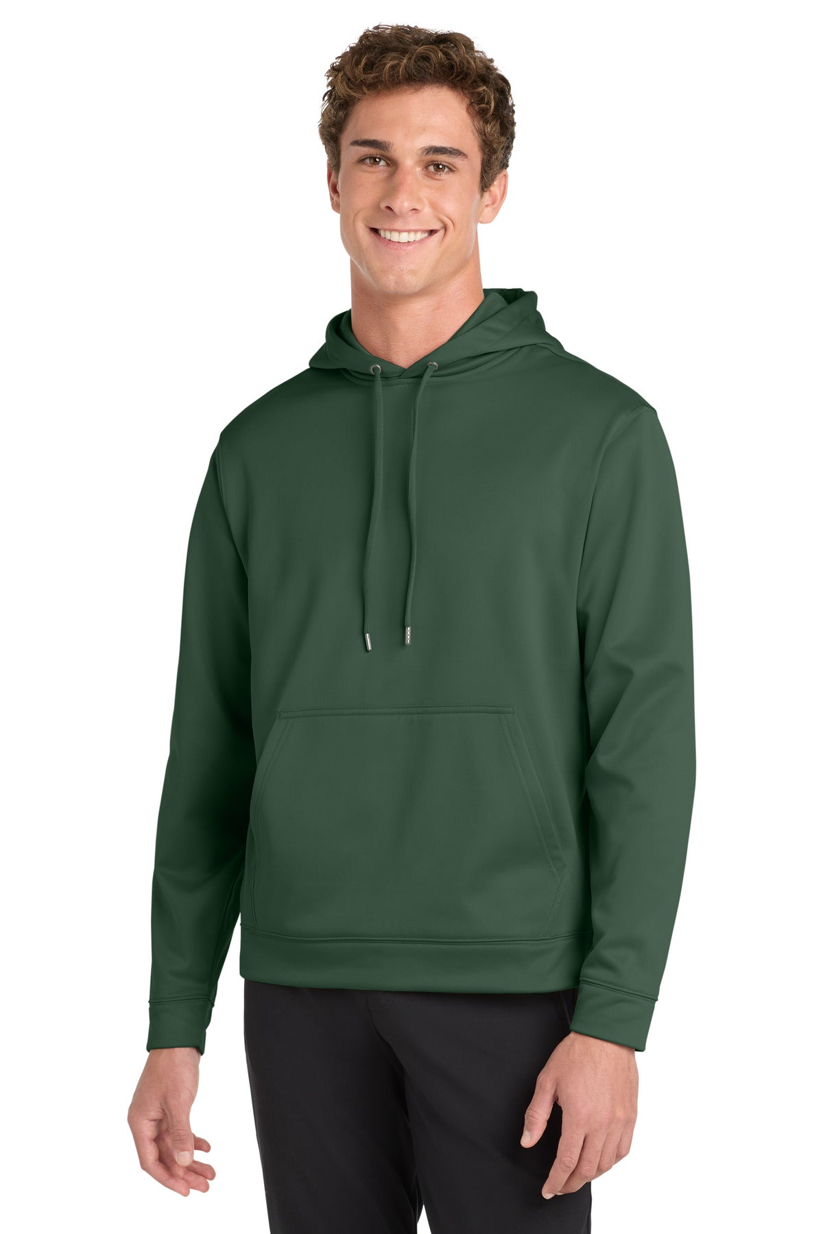 Front View of Forest Green Sport-Tek Sport-Wick Fleece Hooded Pullover. F244