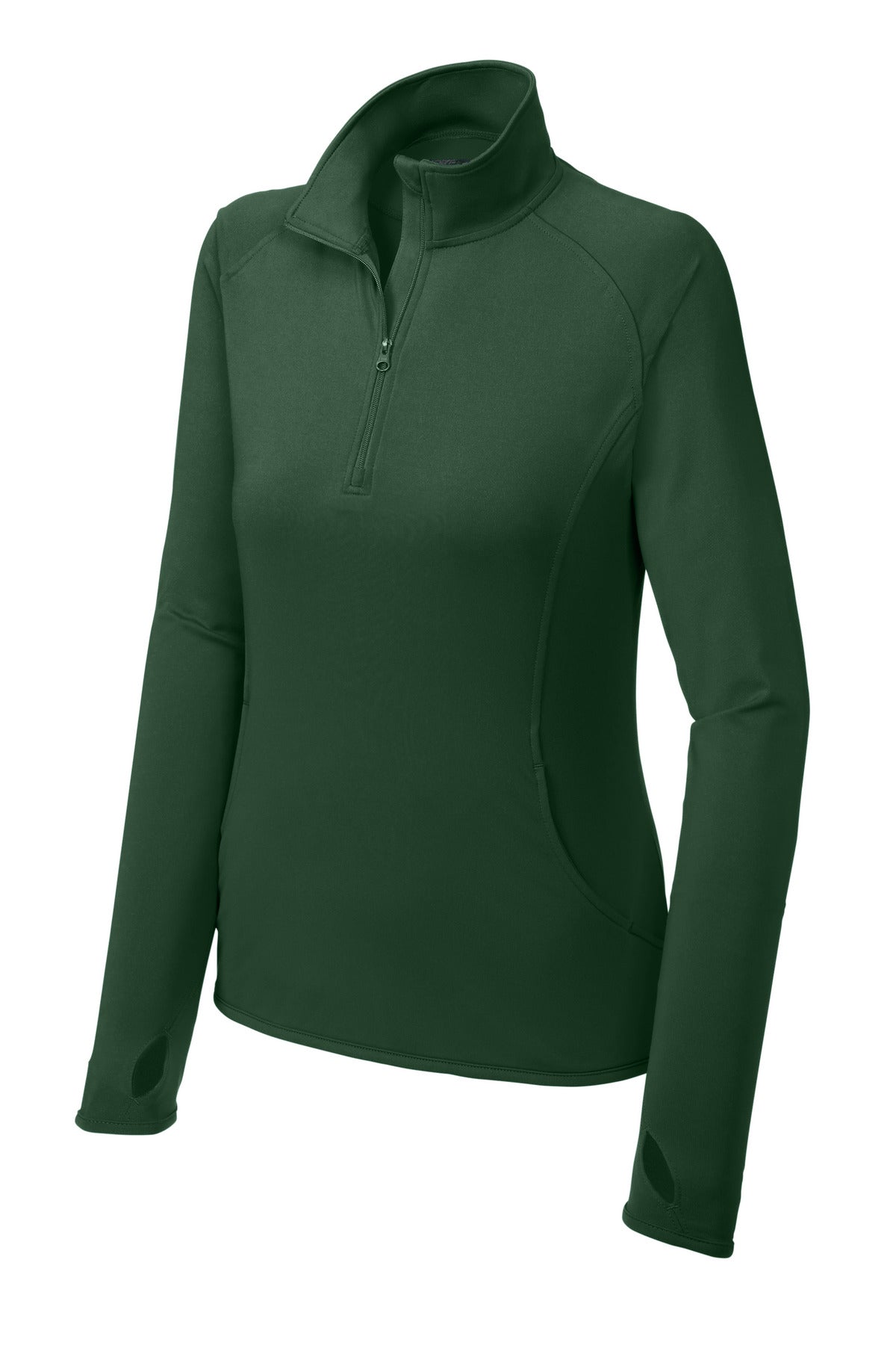 Front View of Forest Green Sport-Tek Women's Sport-Wick Stretch 1/4-Zip Pullover. LST850