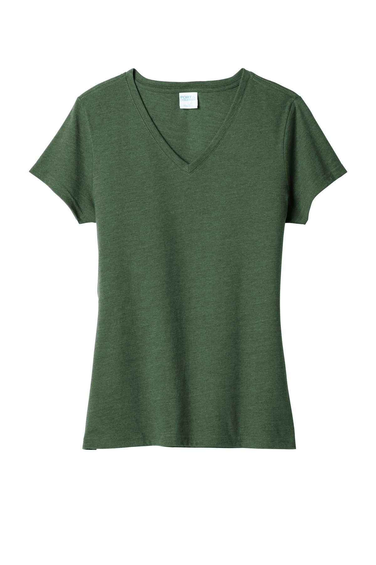 Front View of Forest Grn Hth Port & Co Women's Fan Favorite Blend V-Neck Tee. LPC455V