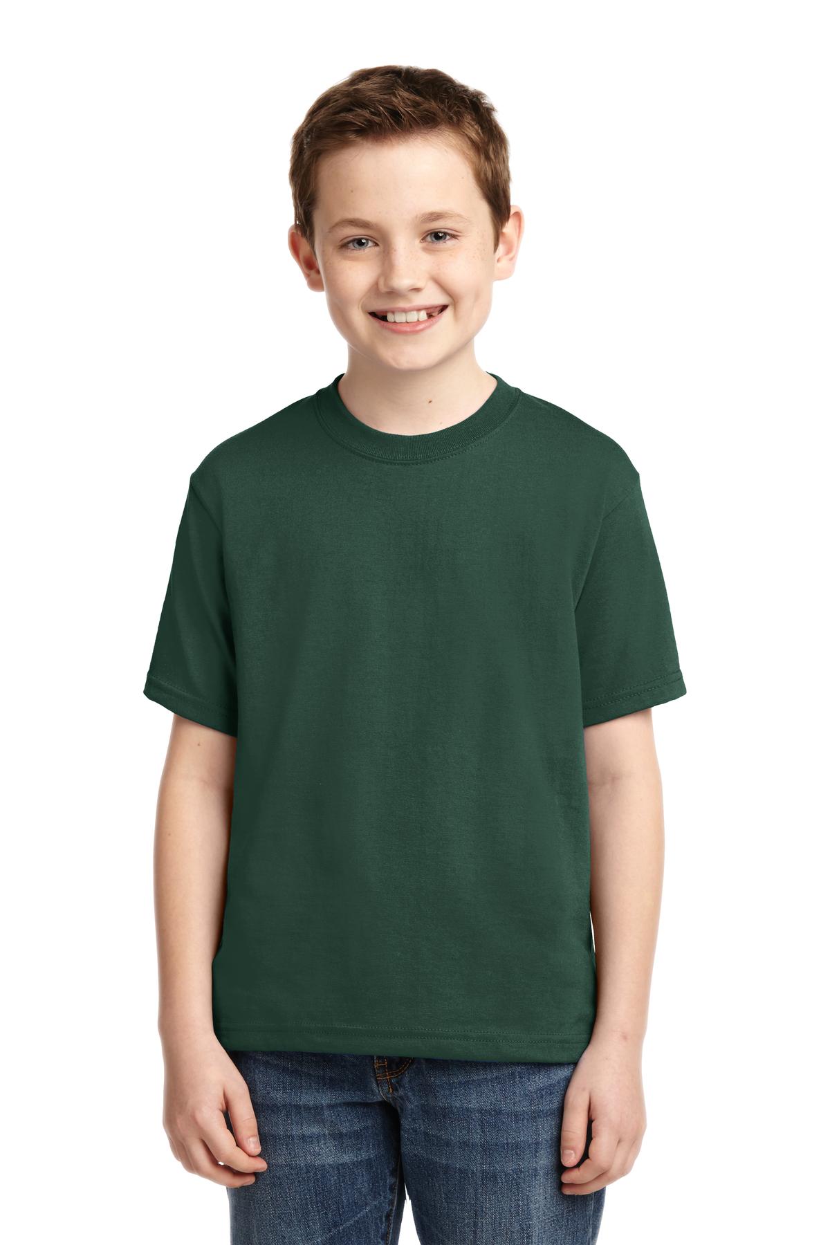 Front View of Forest Jerzees - Youth Dri-Power 50/50 Cotton/Poly T-Shirt. 29B