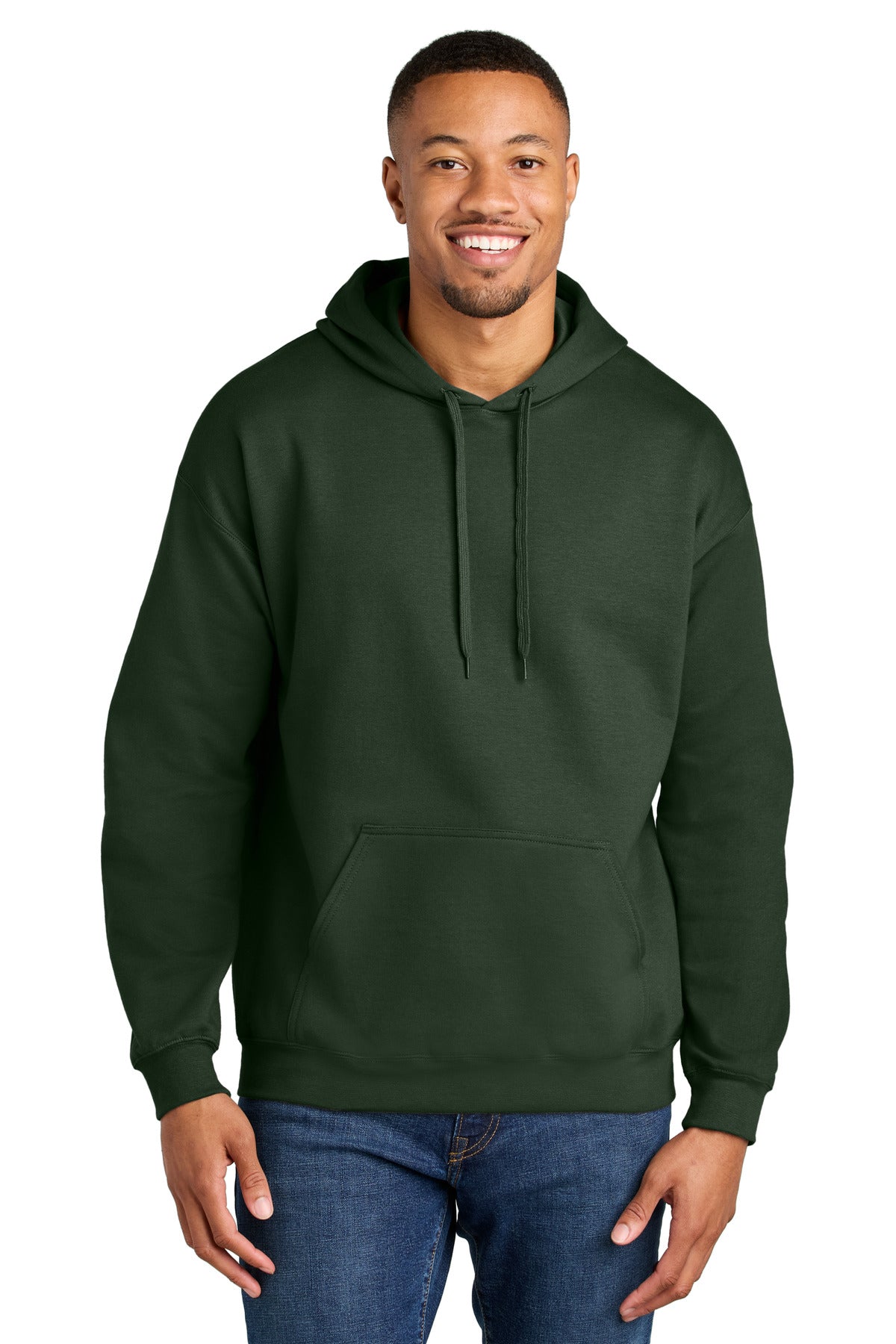 Front View of ForestGrn Gildan Softstyle Midweight Pullover Hooded Sweatshirt SF500