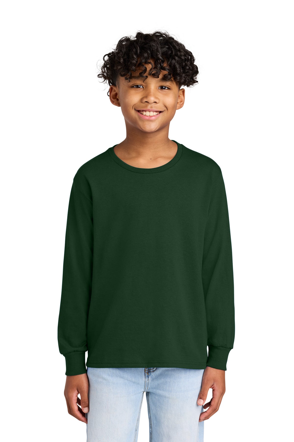 Front View of ForestGrn Jerzees Youth Dri-Power 50/50 Cotton/Poly Long Sleeve 29BL
