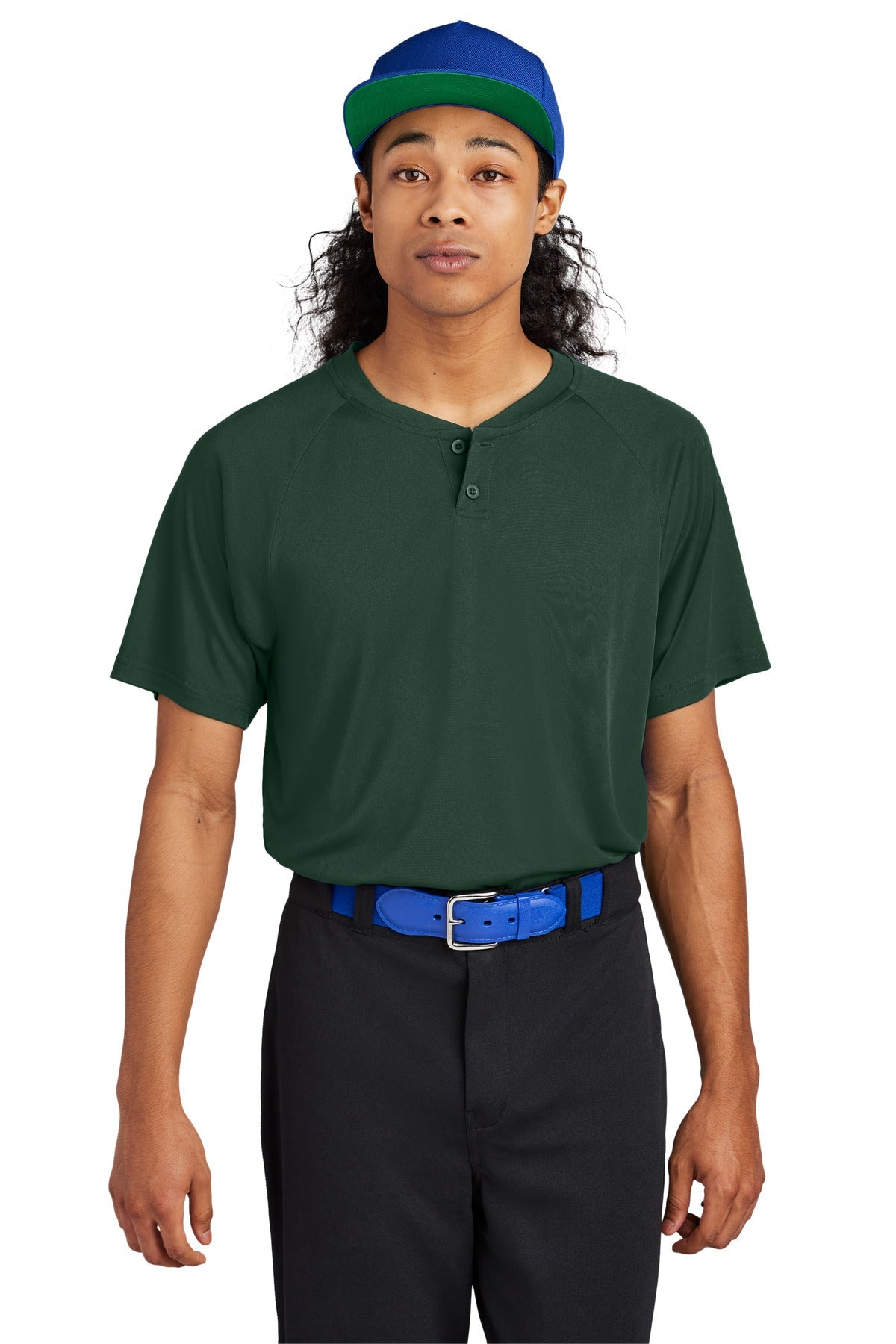 Front View of ForestGrn Sport-Tek PosiCharge Competitor 2-Button Henley ST359