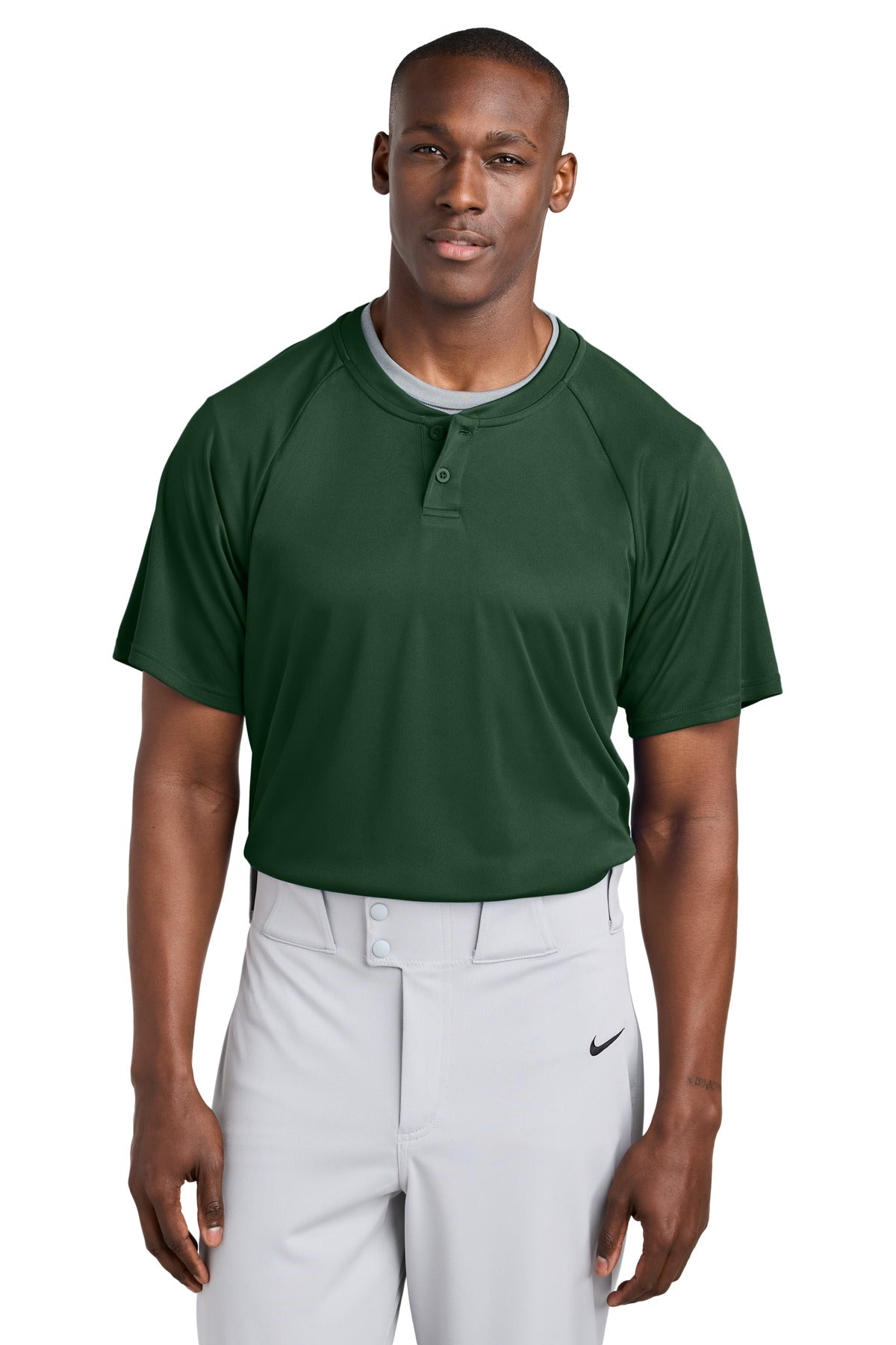 Front View of ForestGrn Sport-Tek PosiCharge Competitor 2-Button Henley ST359
