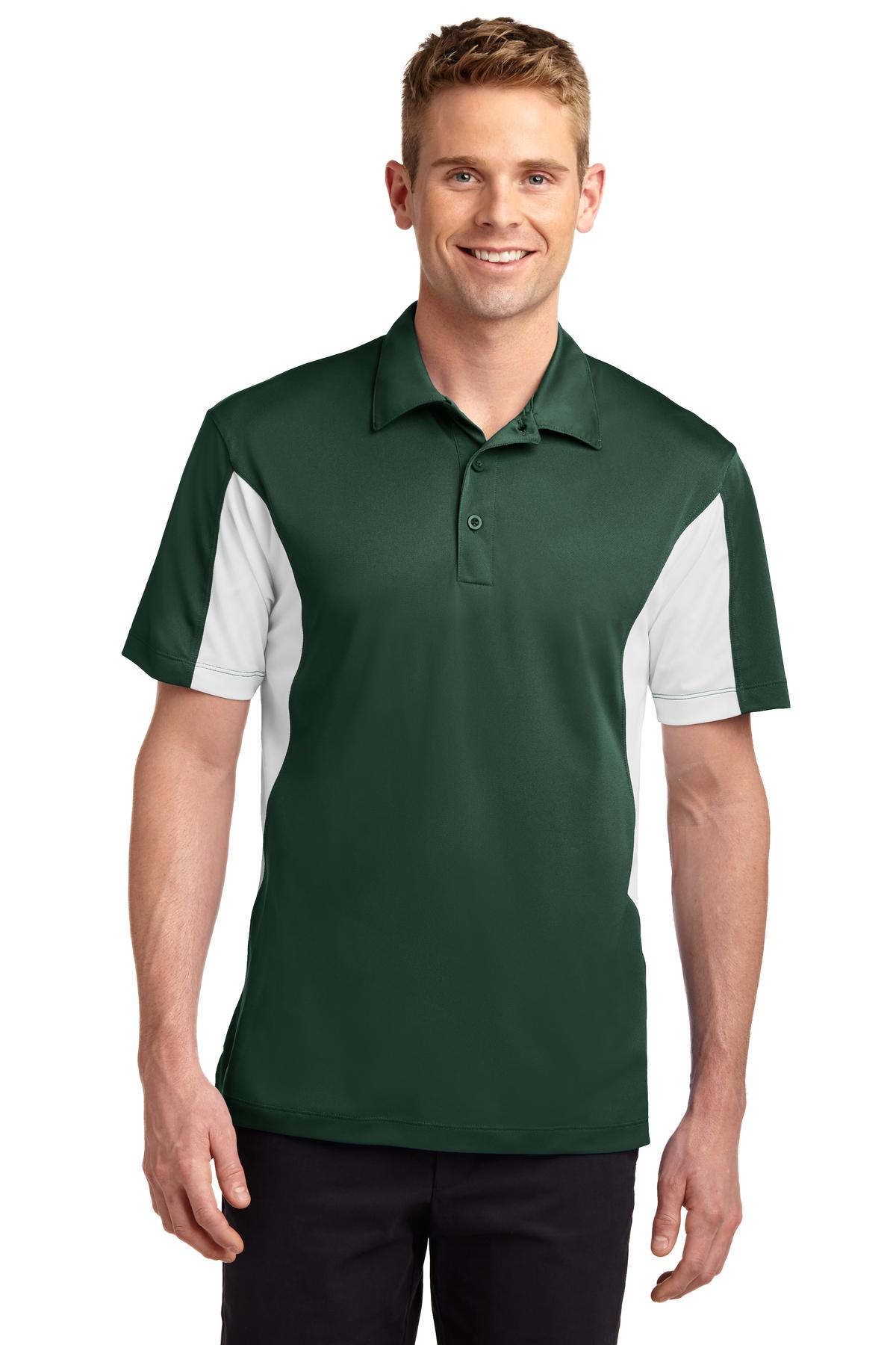 Front View of Forest/White Sport-Tek Side Blocked Micropique Sport-Wick Polo. ST655