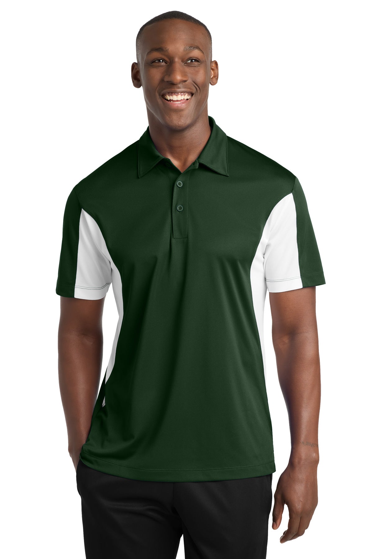 Front View of Forest/White Sport-Tek Side Blocked Micropique Sport-Wick Polo. ST655