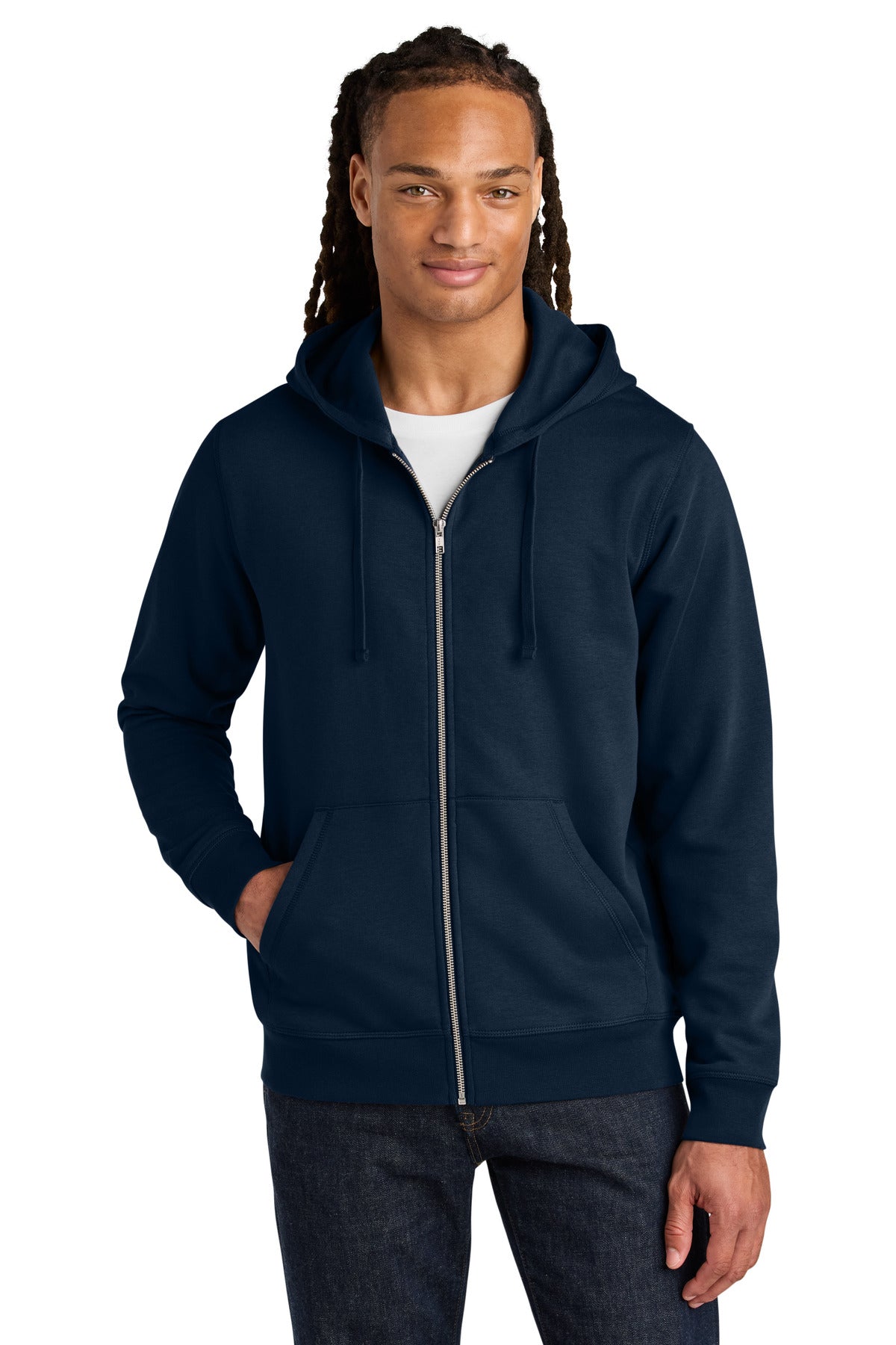 Front View of FrenchNavy Stanley/Stella Unisex Mixer Full-Zip Hooded Sweatshirt SXU011