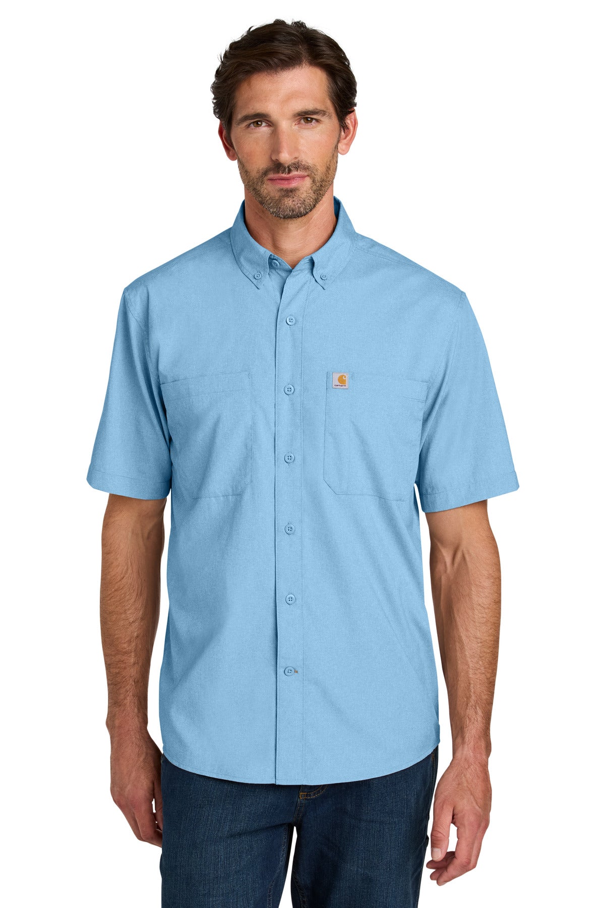 Front View of FreshWtrBl Carhartt Force Sun Defender Short Sleeve Shirt CT107107