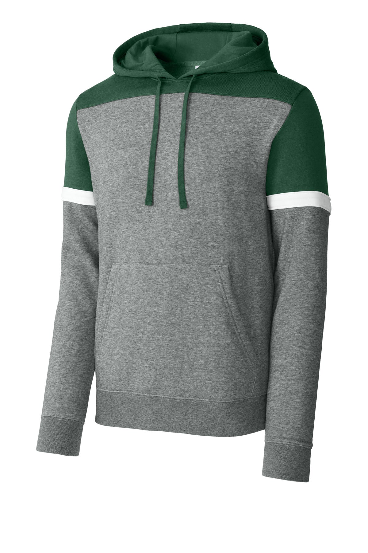 Front View of FrGn/VtgH Sport-Tek Drive Fleece Colorblock Hoodie STF205