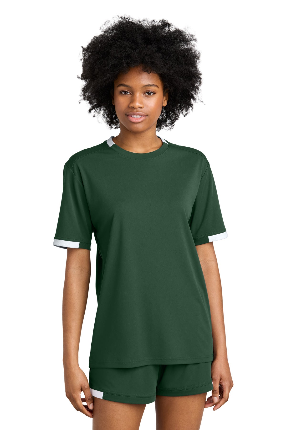Front View of FrGn/White Sport-Tek Club Short Sleeve Crew ST440