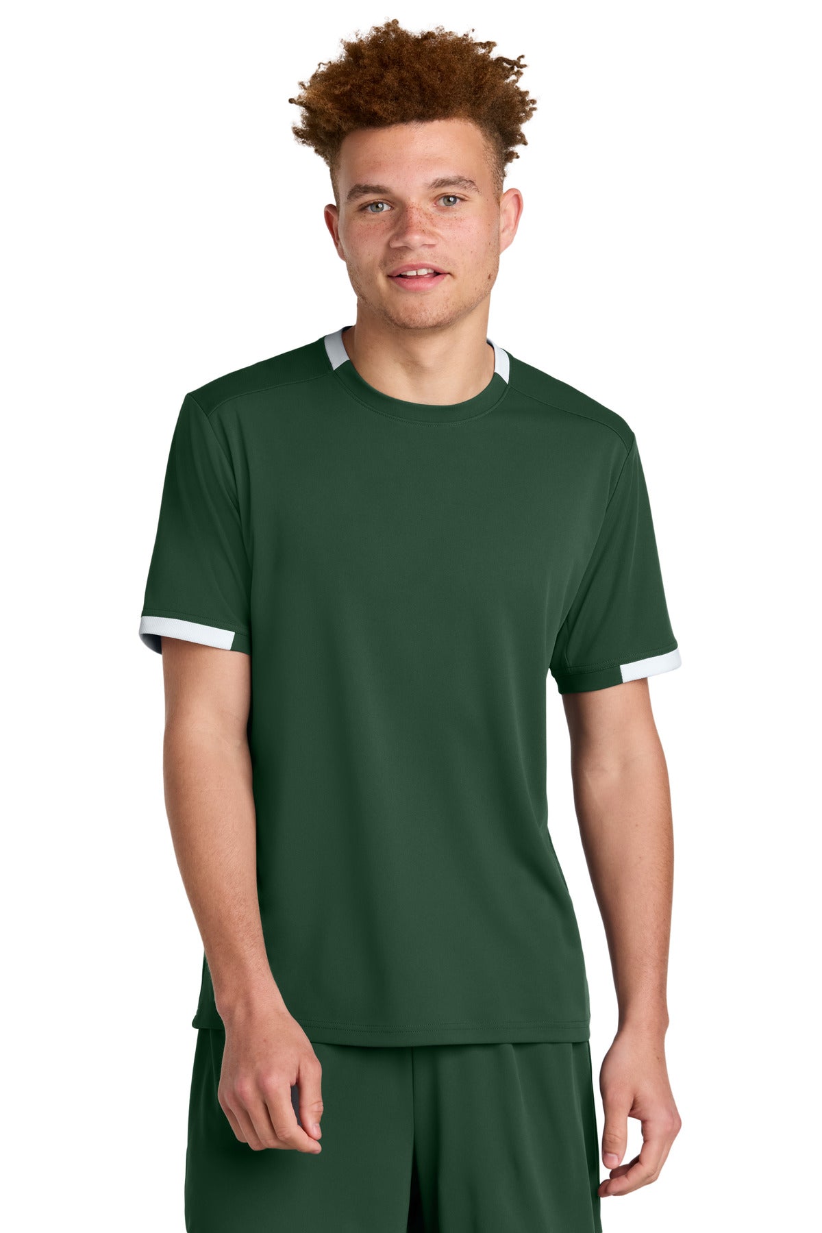 Front View of FrGn/White Sport-Tek Club Short Sleeve Crew ST440