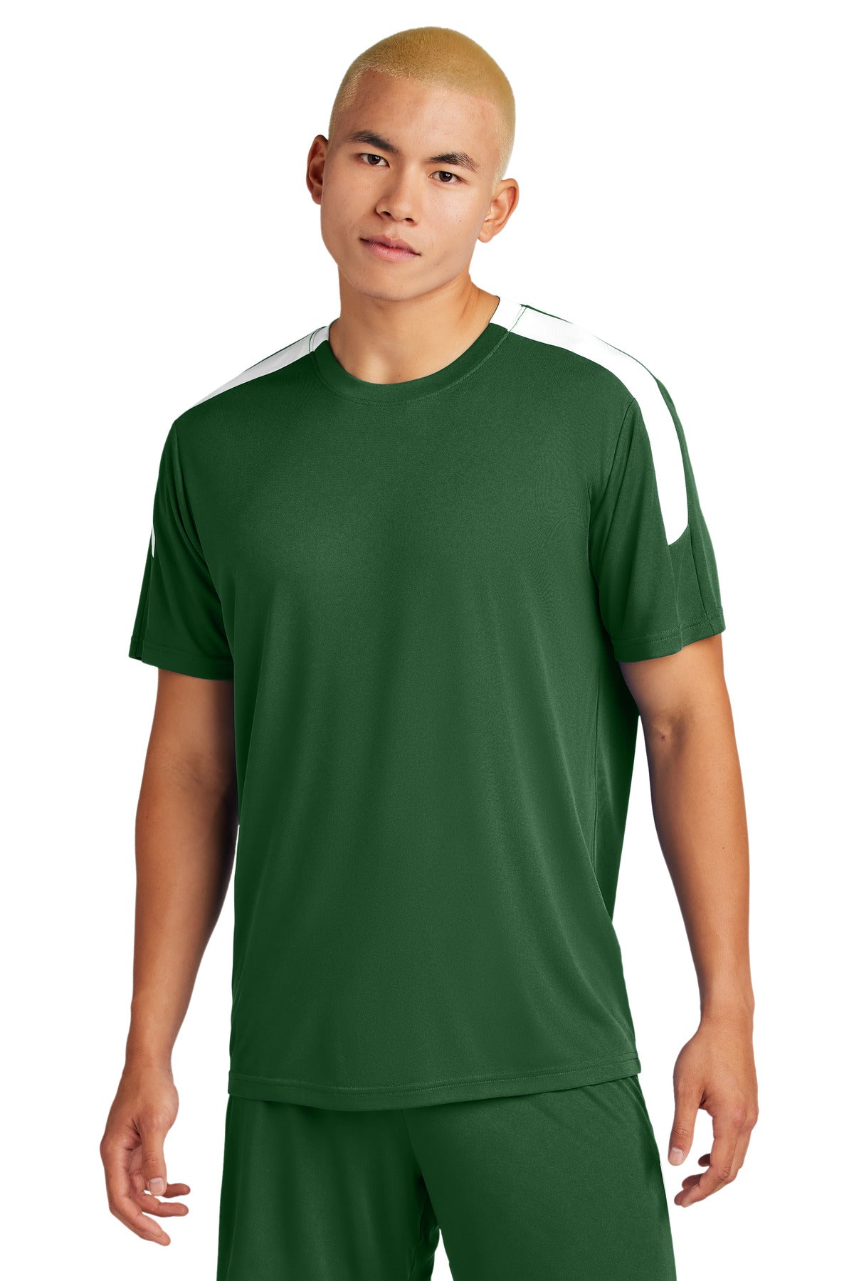 Front View of FrGn/White Sport-Tek Competitor United Crew ST100