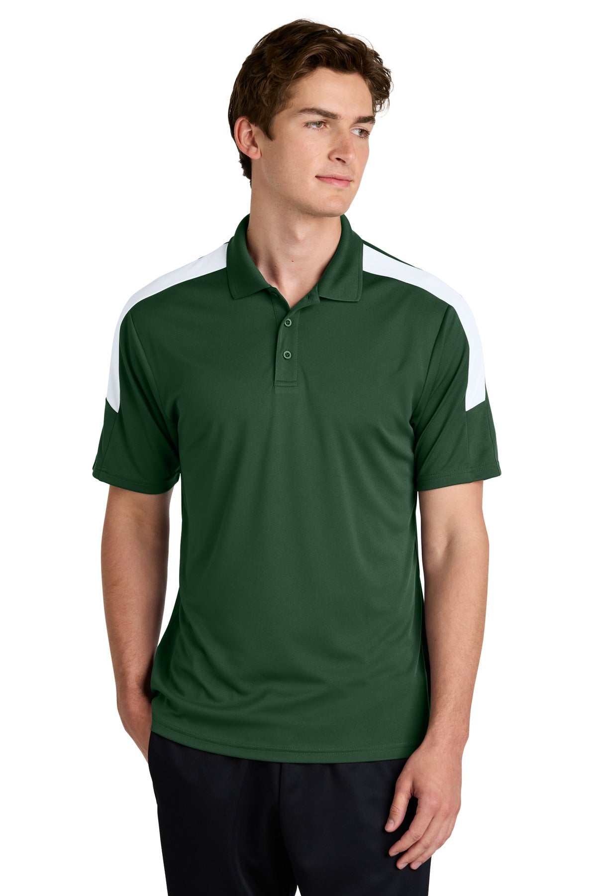 Front View of FrGn/White Sport-Tek Competitor United Polo ST104