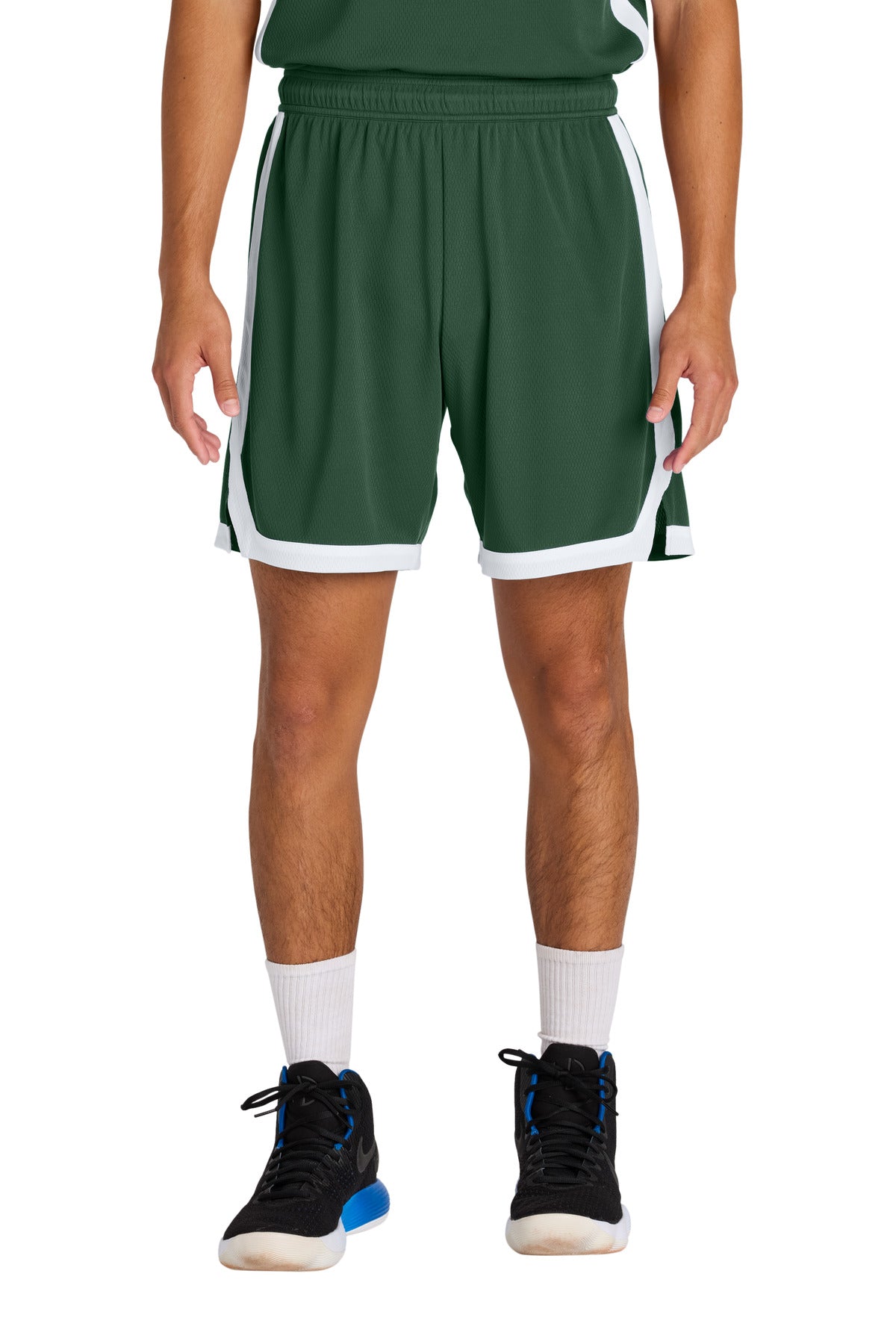 Front View of FrGn/White Sport-Tek Rival Basketball 7"Short ST901