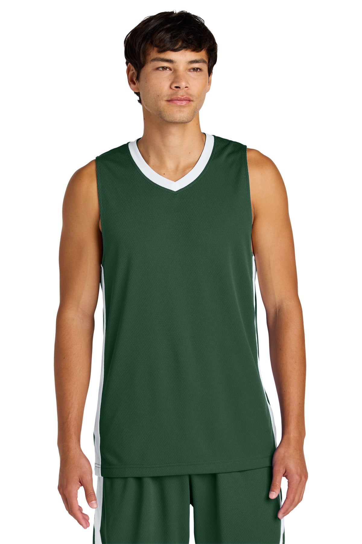 Front View of FrGn/White Sport-Tek Rival Basketball Rev Jersey ST900