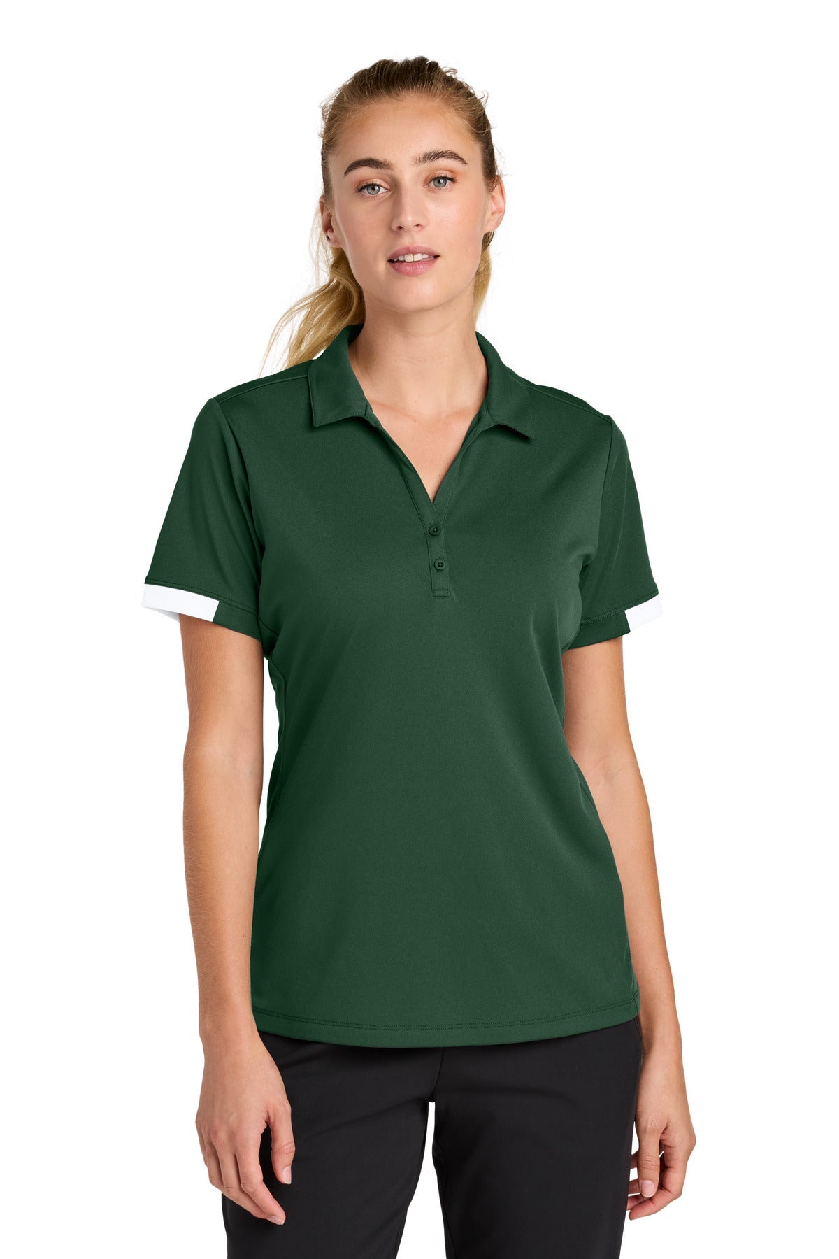 Front View of FrGn/White Sport-Tek Women's Club Colorblock Polo LST444