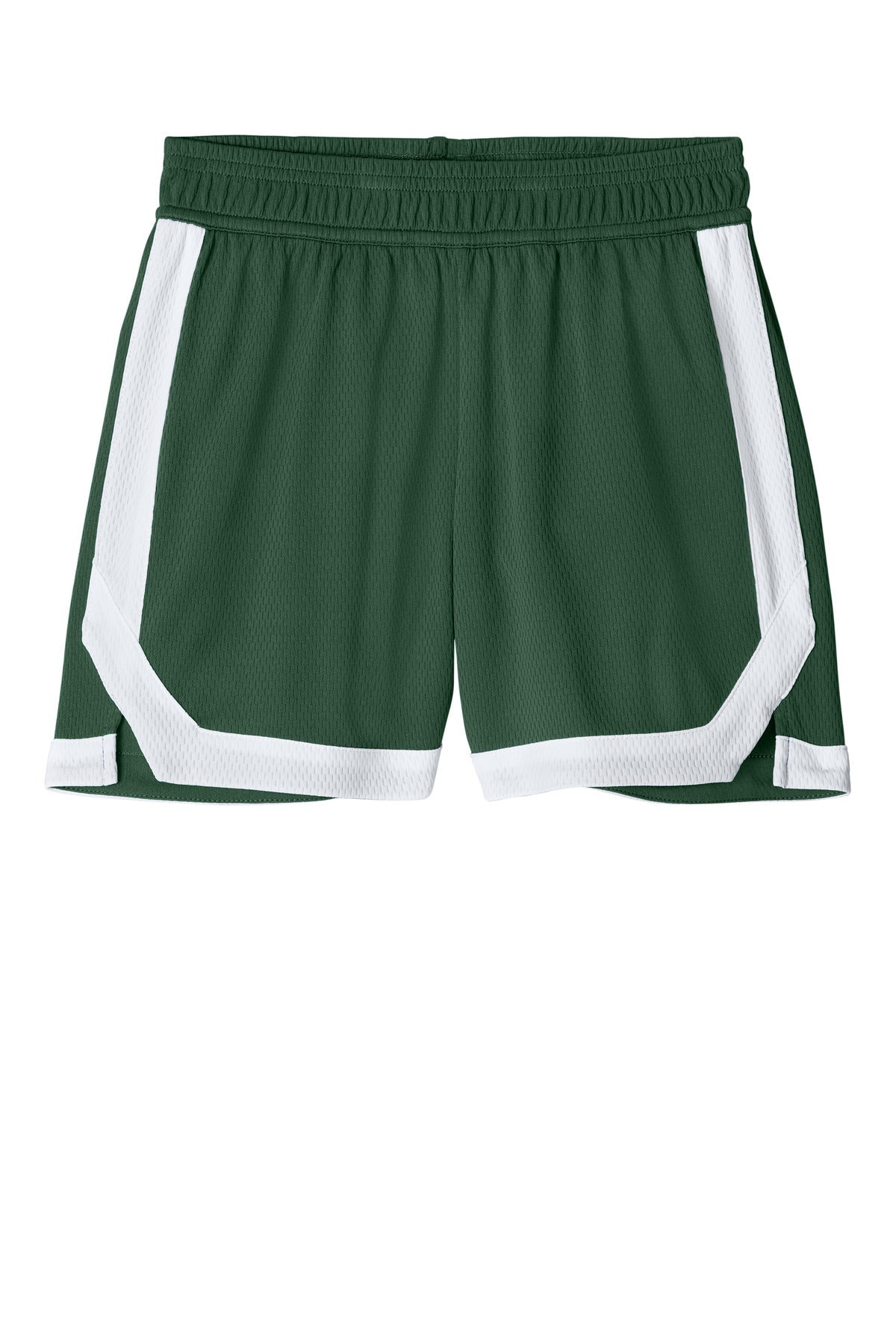 Front View of FrGn/White Sport-Tek Youth Rival Basketball 5" Short YST901