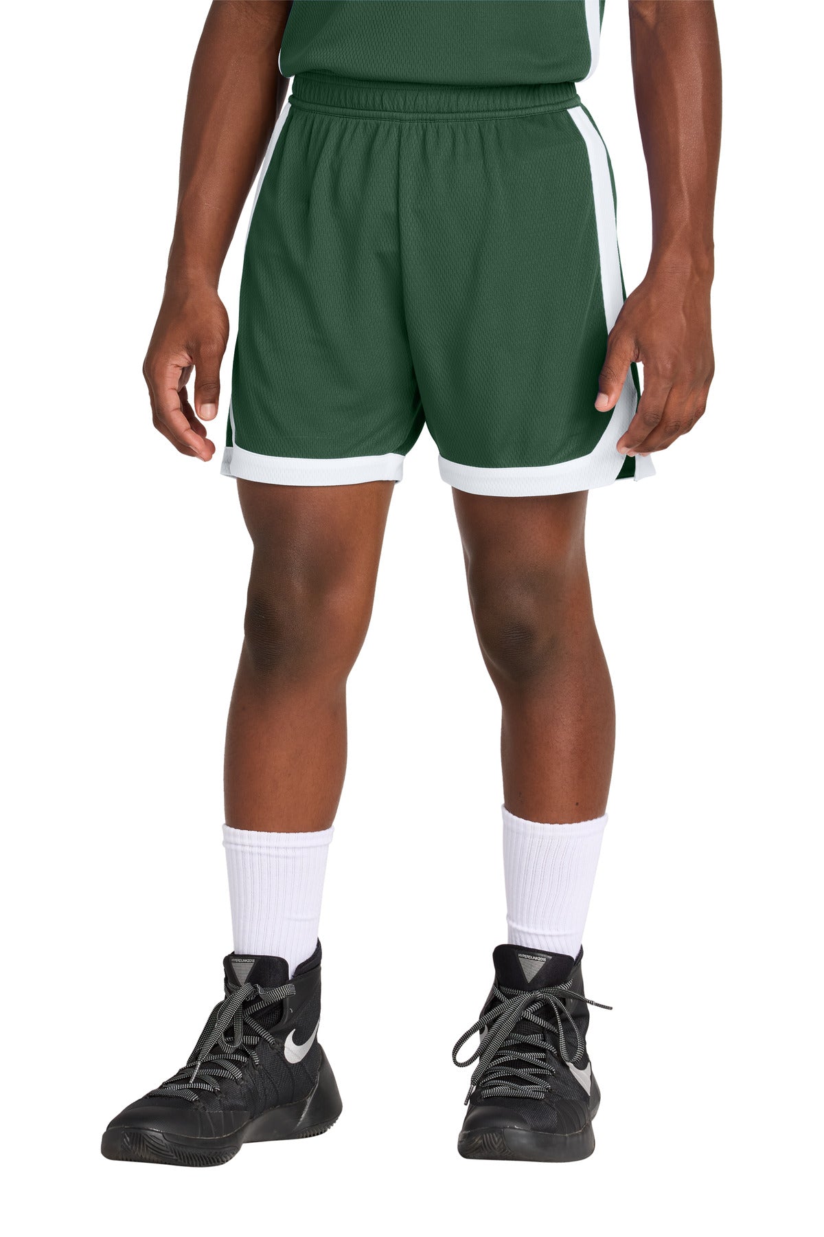 Front View of FrGn/White Sport-Tek Youth Rival Basketball 5" Short YST901