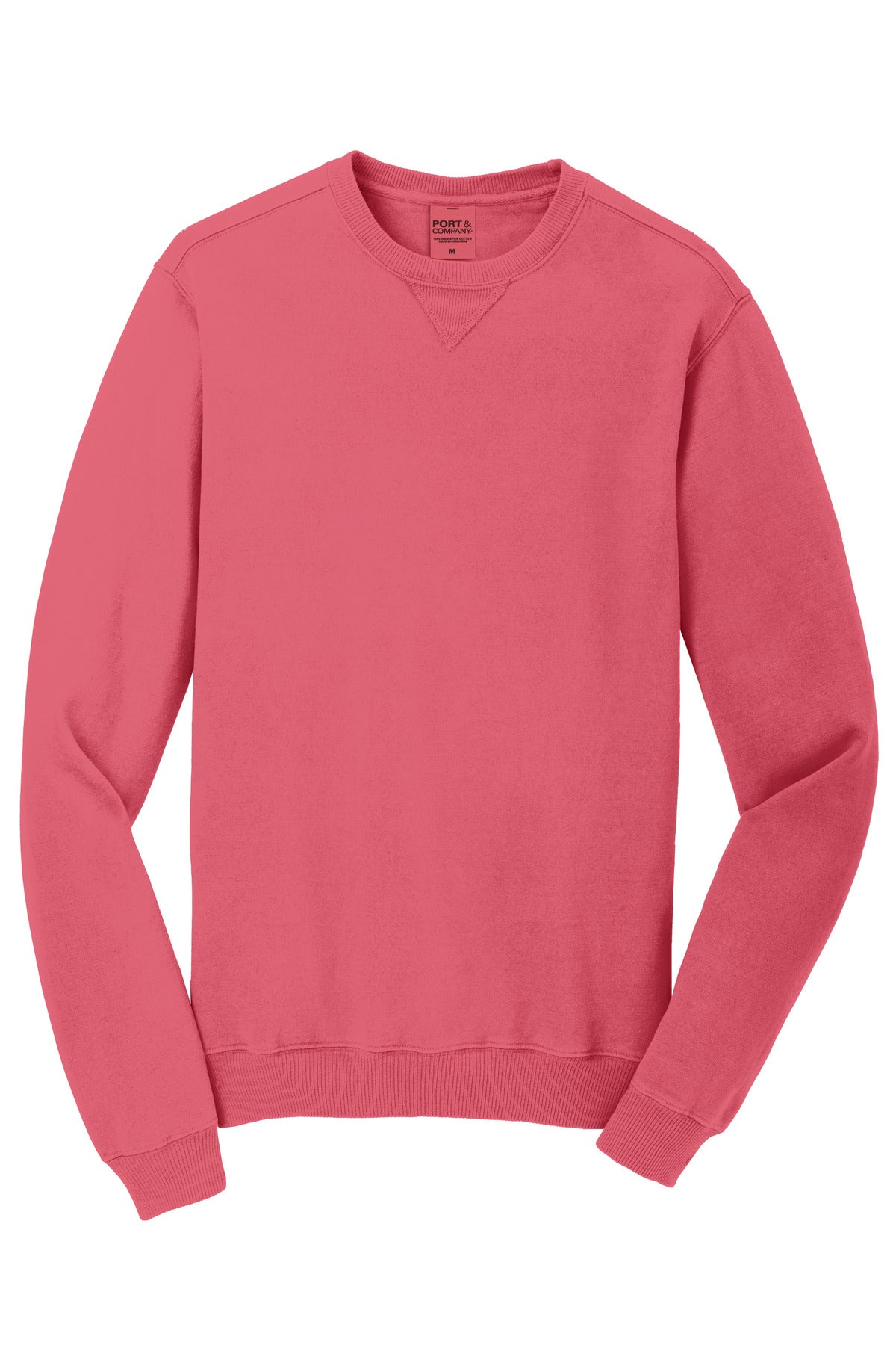 Front View of Fruit Punch Port & Co Beach Wash Garment-Dyed Crewneck Sweatshirt PC098