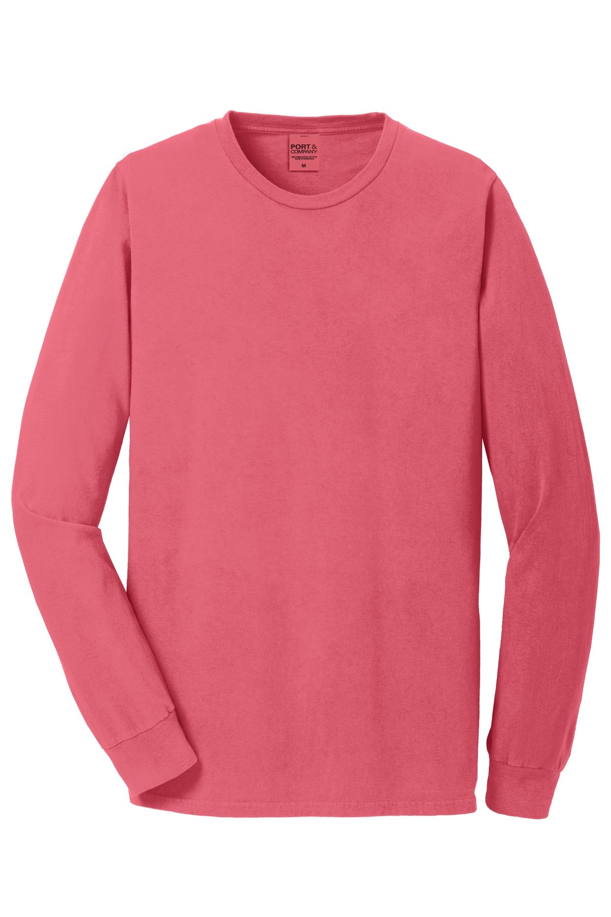 Front View of Fruit Punch Port & Co Beach Wash Garment-Dyed Long Sleeve Tee PC099LS