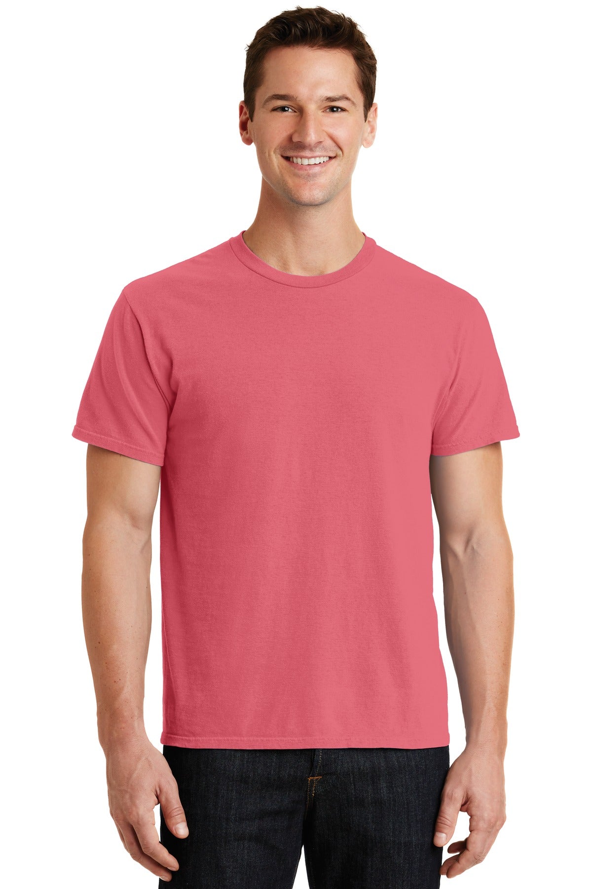 Front View of Fruit Punch Port & Co Beach Wash Garment-Dyed Tee. PC099