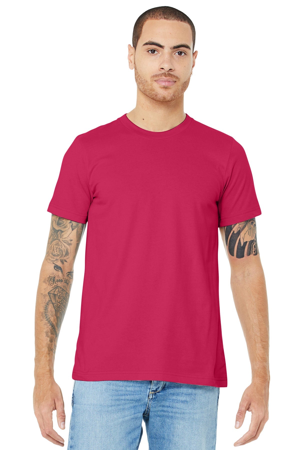 Front View of Fuchsia BELLA+CANVAS Unisex Jersey Short Sleeve Tee. BC3001