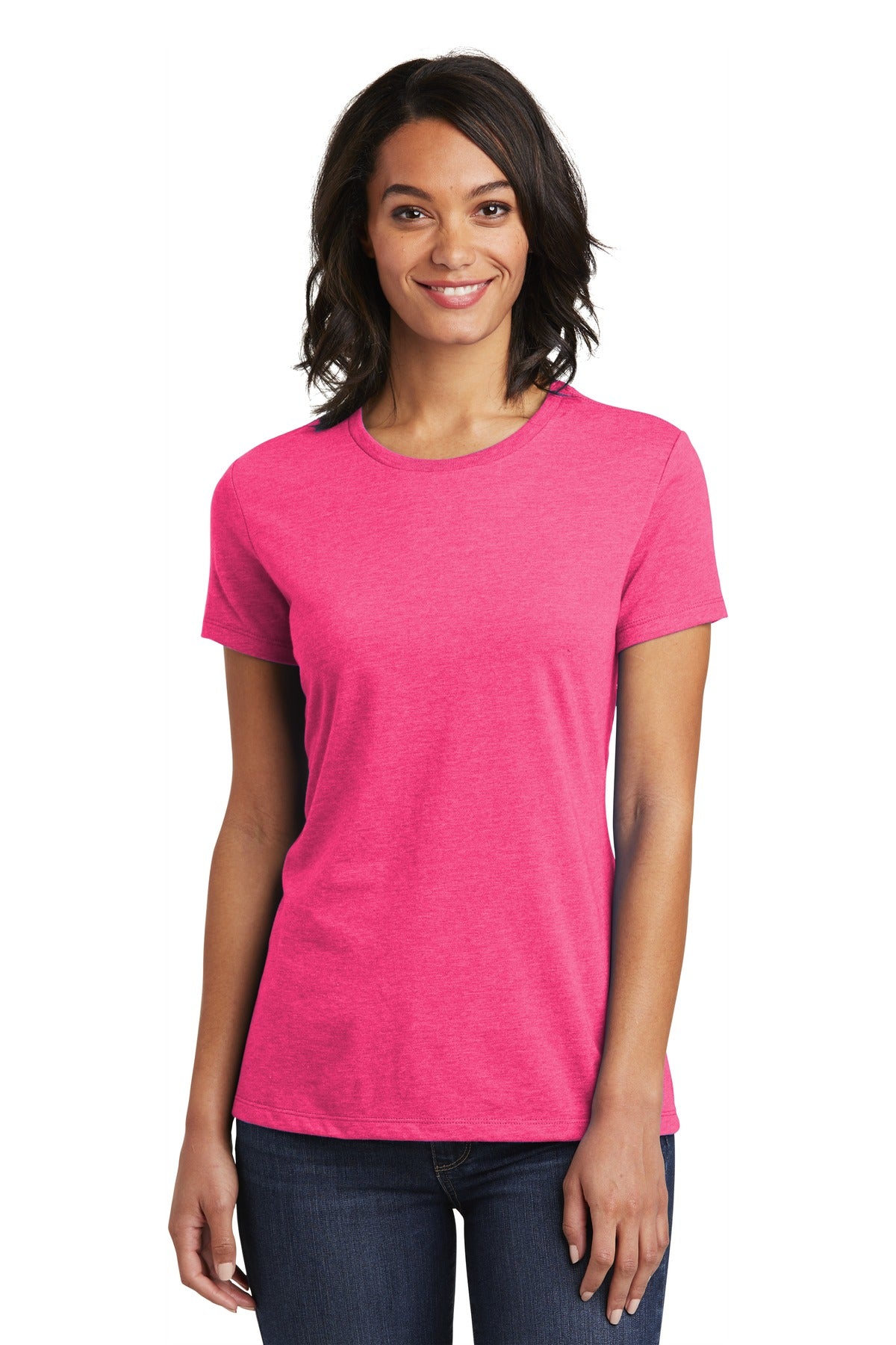 Front View of Fuchsia Frost District Women's Very Important Tee . DT6002