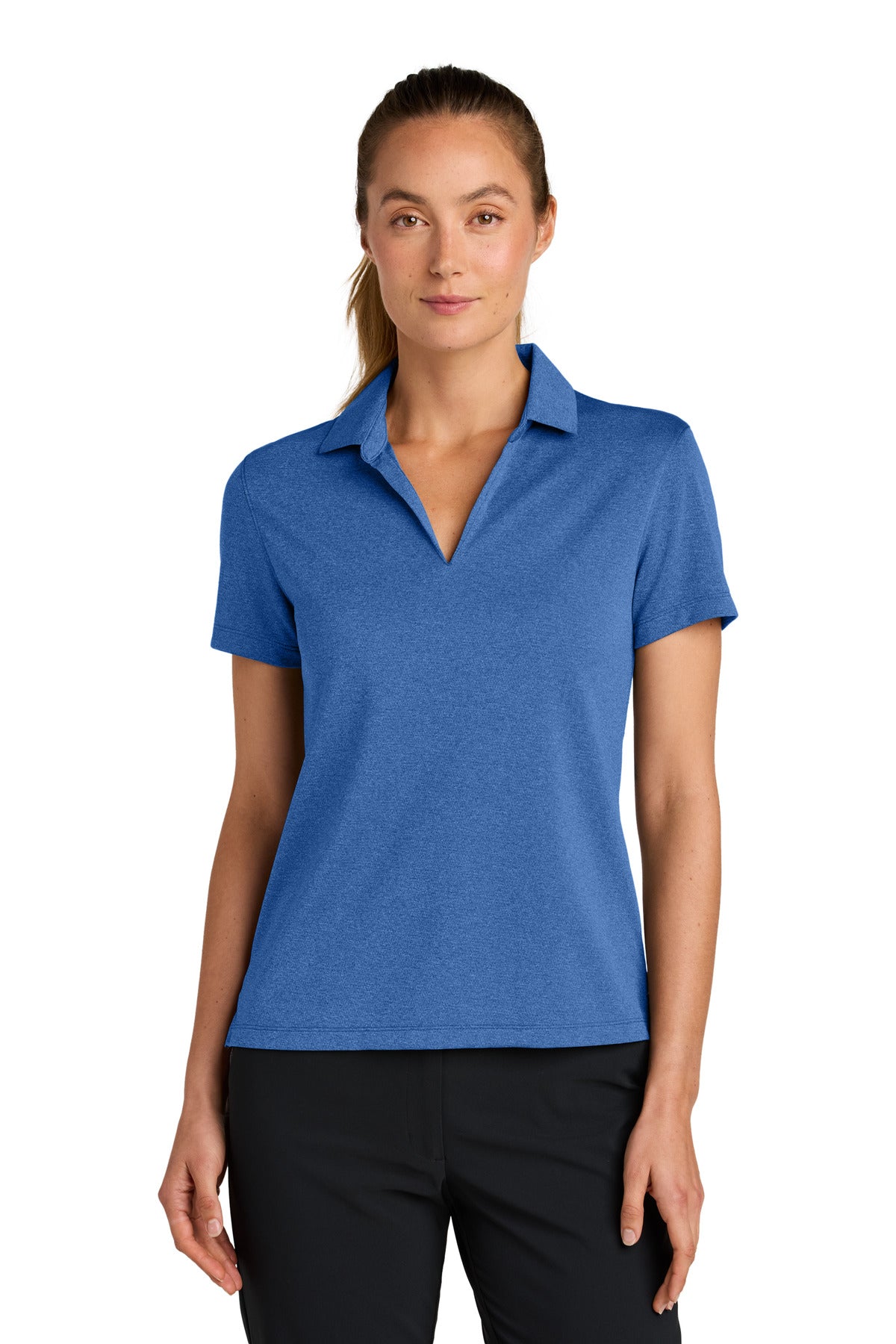 Front View of GameRyHthr Nike Women's Dri-FIT Smooth Heather Polo NKFQ4793