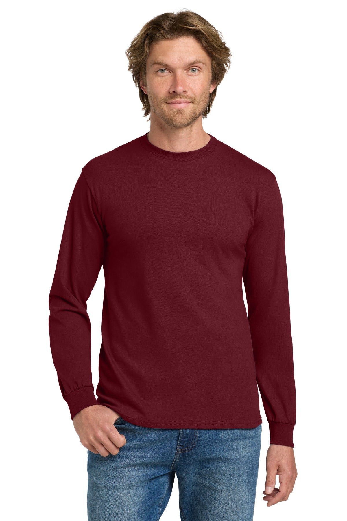 Front View of Garnet Gildan - Heavy Cotton 100% Cotton Long Sleeve T-Shirt. 5400
