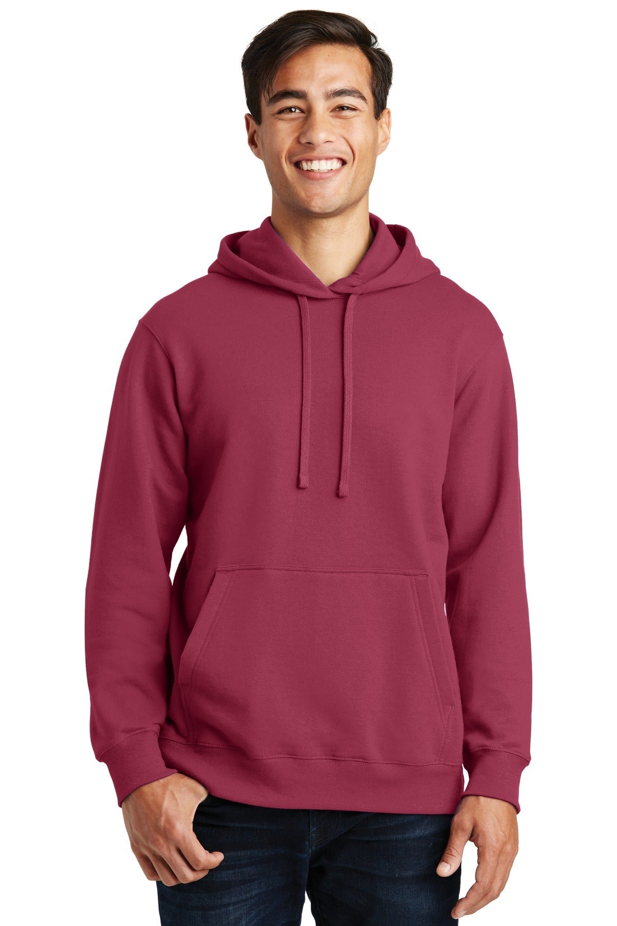 Front View of Garnet Port & Co Fan Favorite Fleece Pullover Hooded Sweatshirt. PC850H