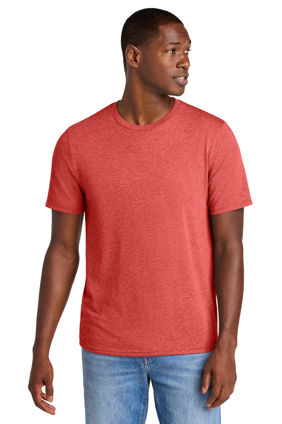 Front View of GeraniumHt District Perfect Weight CVC Tee DT184
