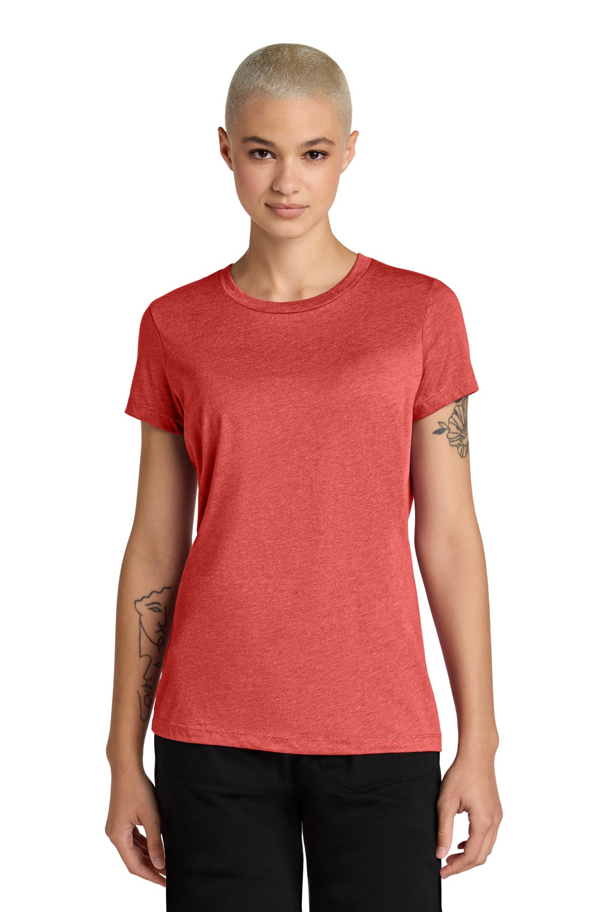 Front View of GeraniumHt District Women's Perfect Weight CVC Tee DT188