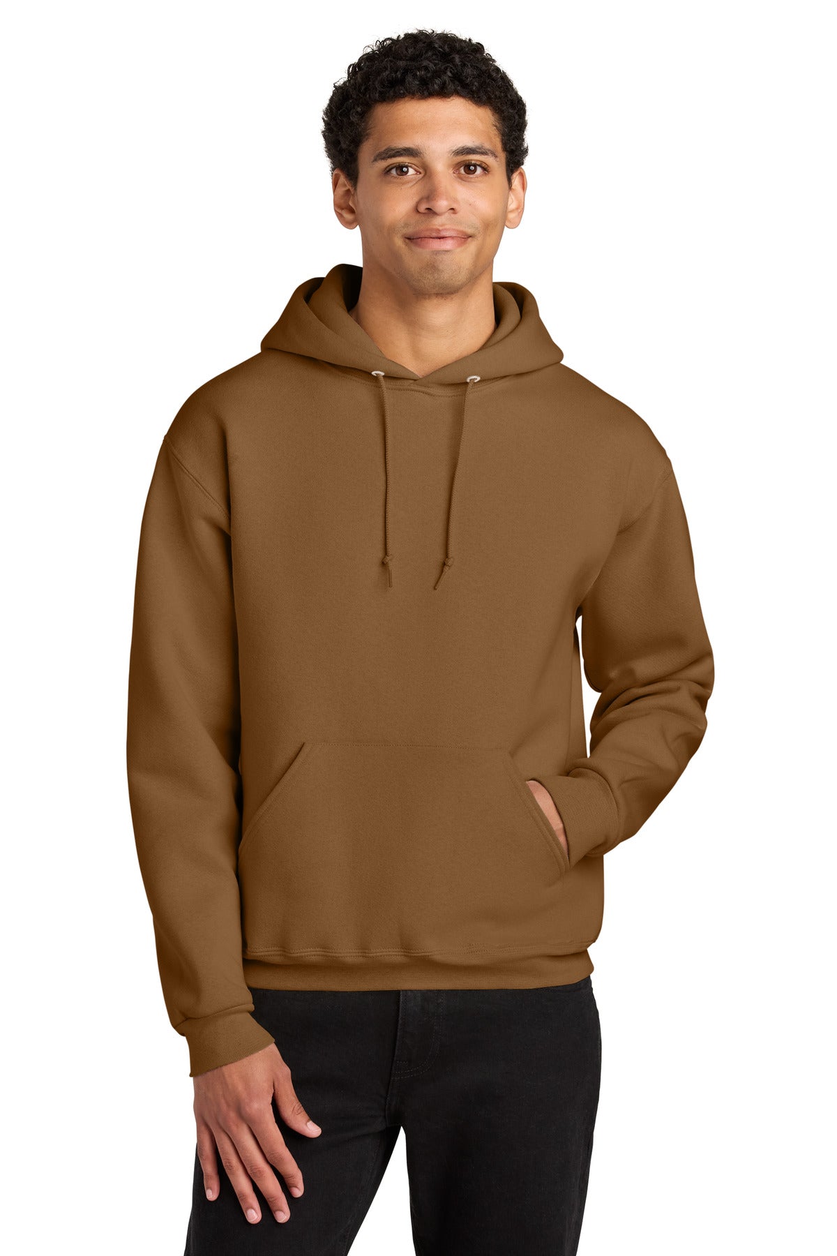 Front View of GldnPecan Jerzees Rugged Unisex Hooded Sweatshirt H12M