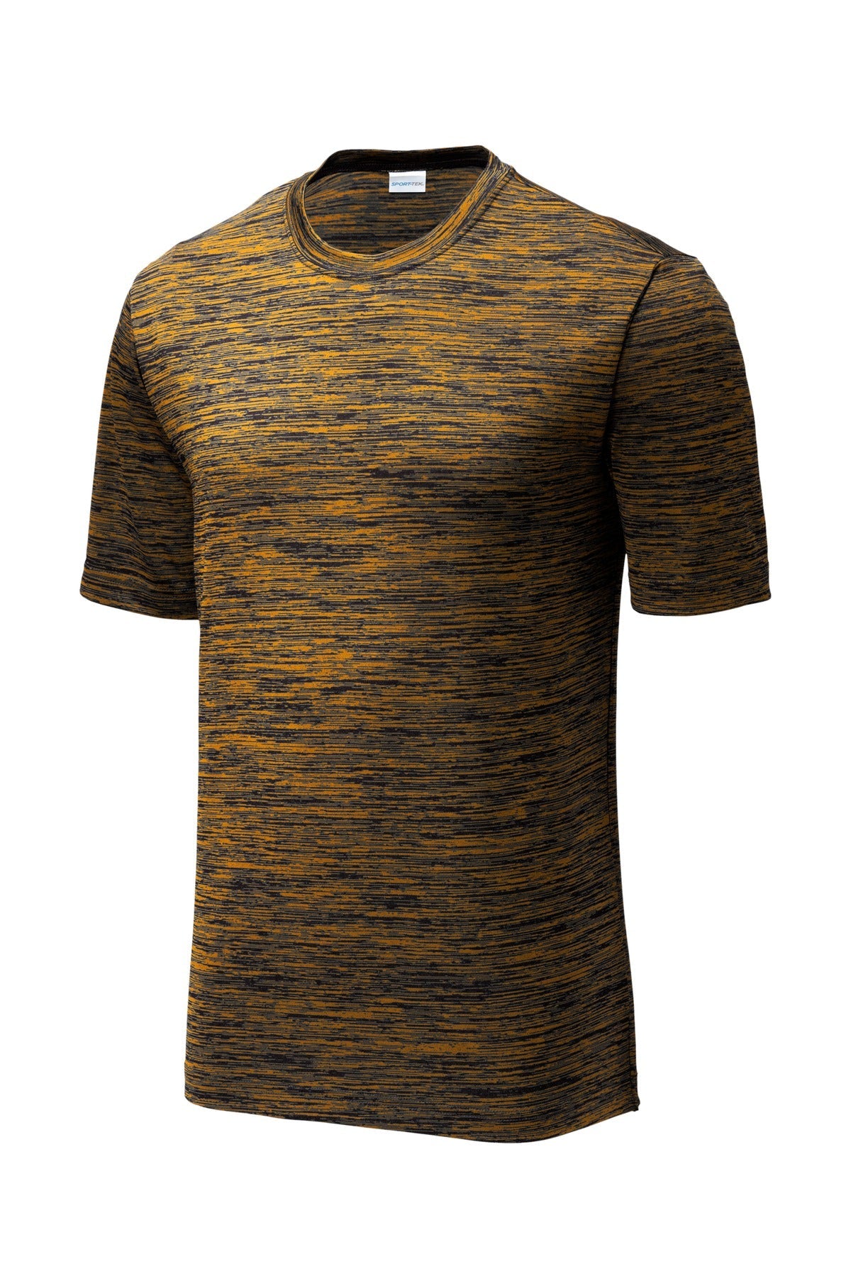 Front View of Gold-Black Ele Sport-Tek PosiCharge Electric Heather Tee. ST390