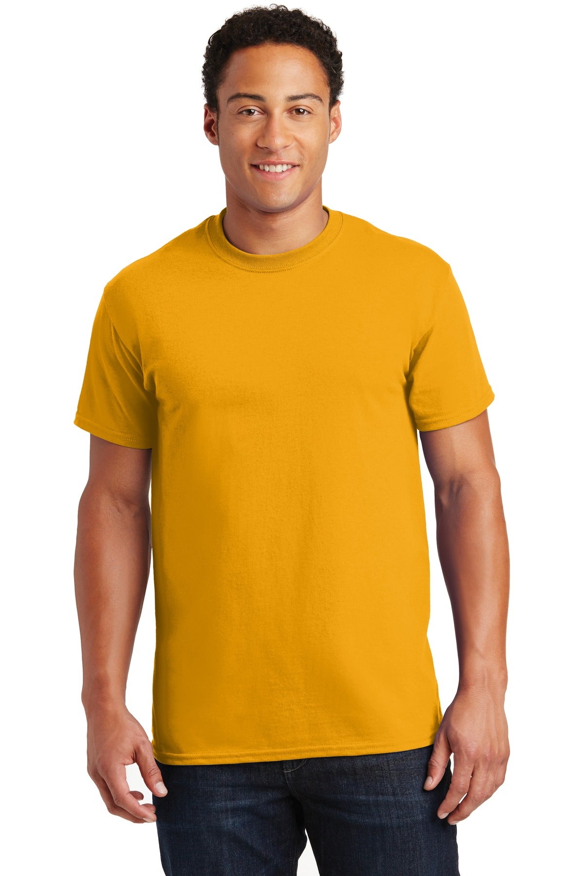 Front View of Gold Gildan - Ultra Cotton 100% US Cotton T-Shirt. 2000