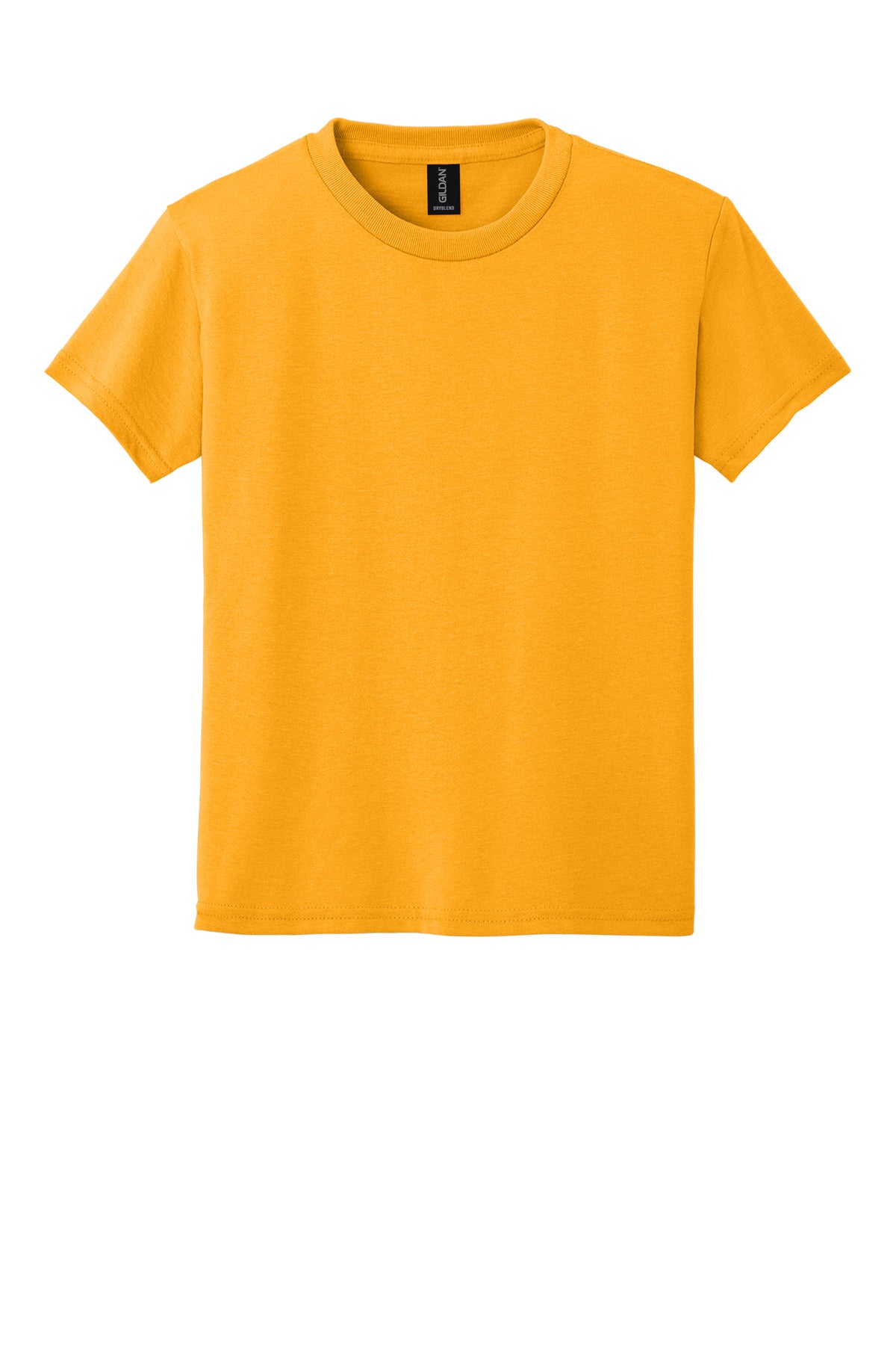 Front View of Gold Gildan Youth DryBlend 50 Cotton/50 Poly T-Shirt. 8000B