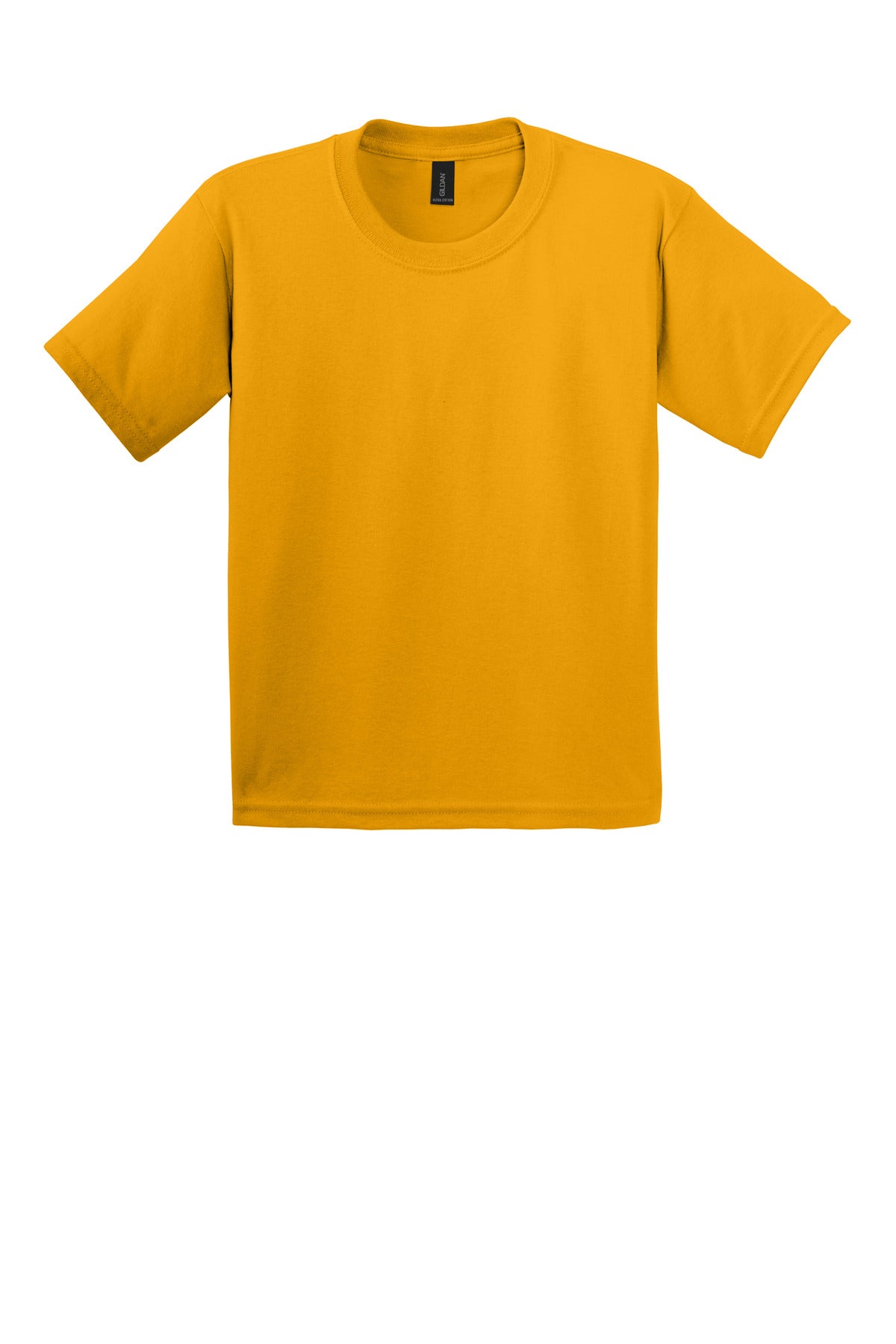 Front View of Gold Gildan - Youth Ultra Cotton 100% US Cotton T-Shirt. 2000B