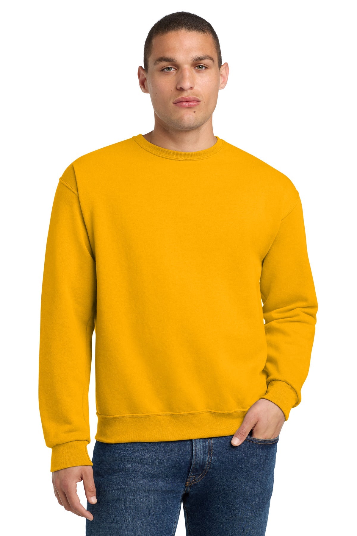 Front View of Gold Jerzees - NuBlend Crewneck Sweatshirt. 562M