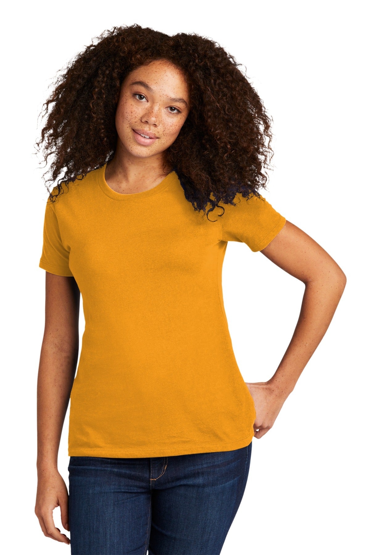 Front View of Gold Next Level Apparel Women's Cotton Tee. NL3900