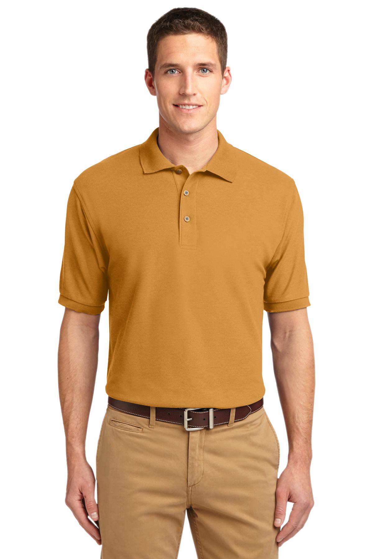 Front View of Gold Port Authority Extended Size Silk Touch Polo K500ES