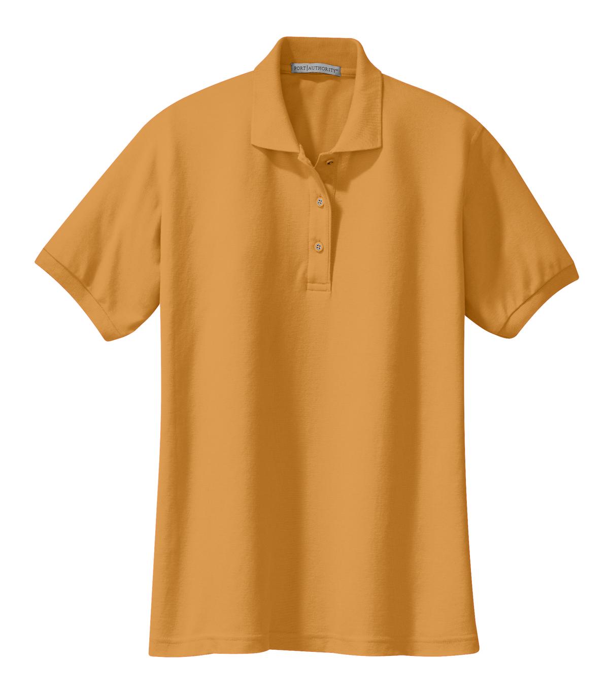 Front View of Gold Port Authority Women's Silk Touch Polo. L500