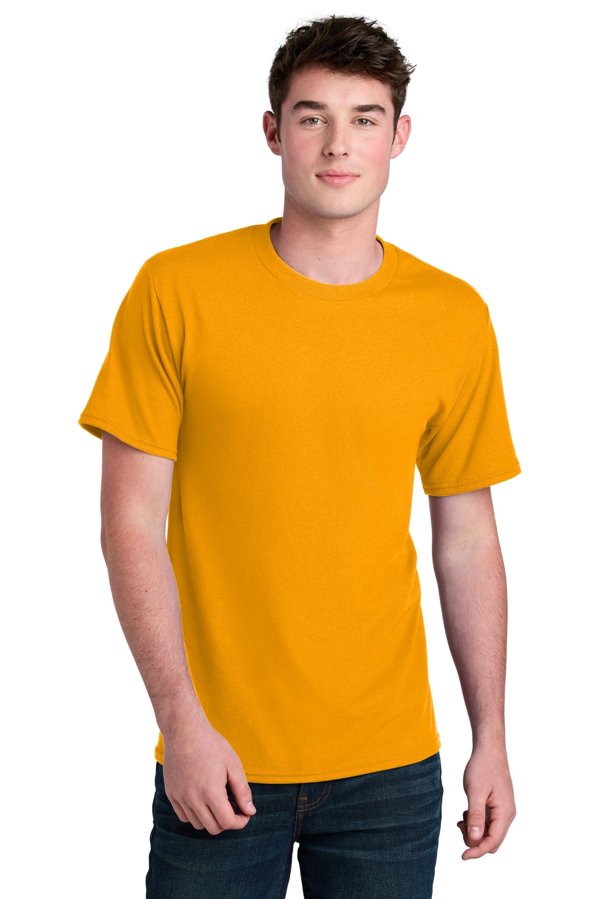 Front View of Gold Port & Co Core Blend Recycled Tee PC01