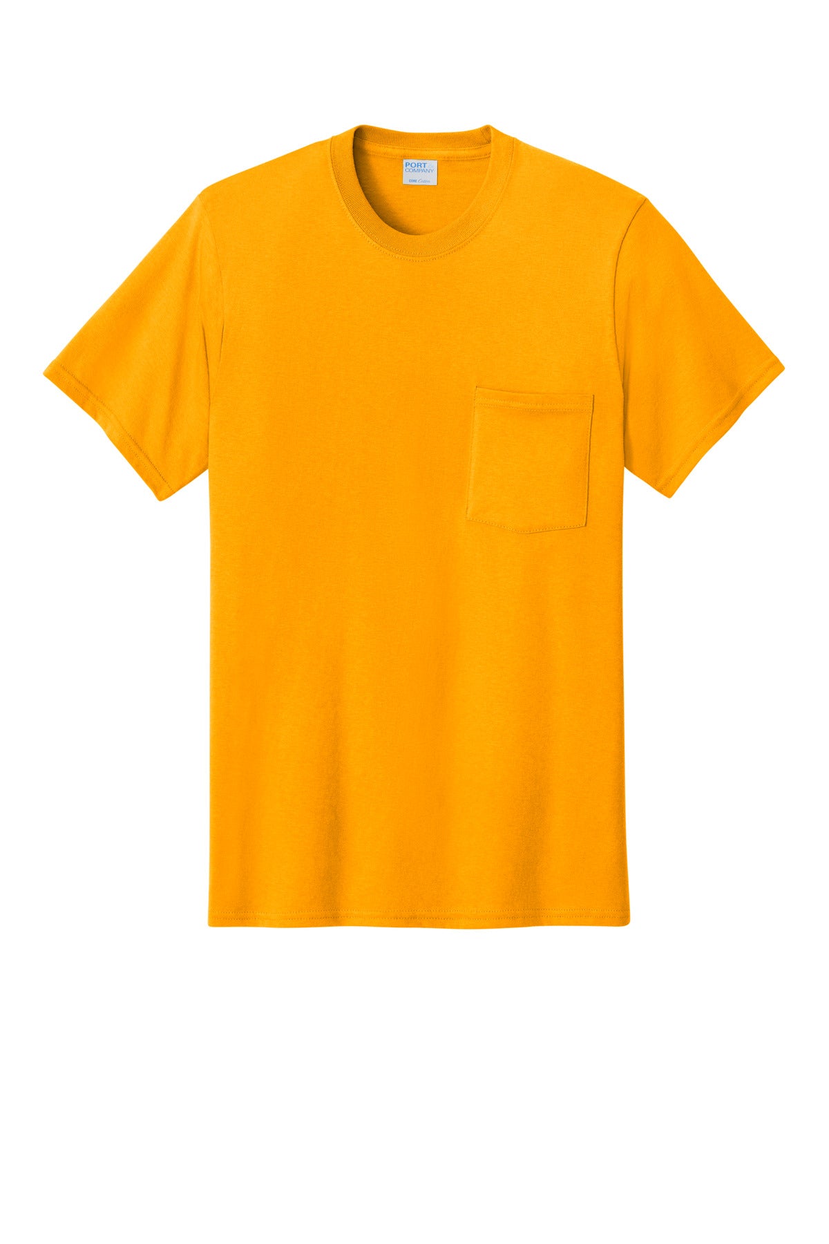 Front View of Gold Port & Co Core Cotton Pocket Tee. PC54P