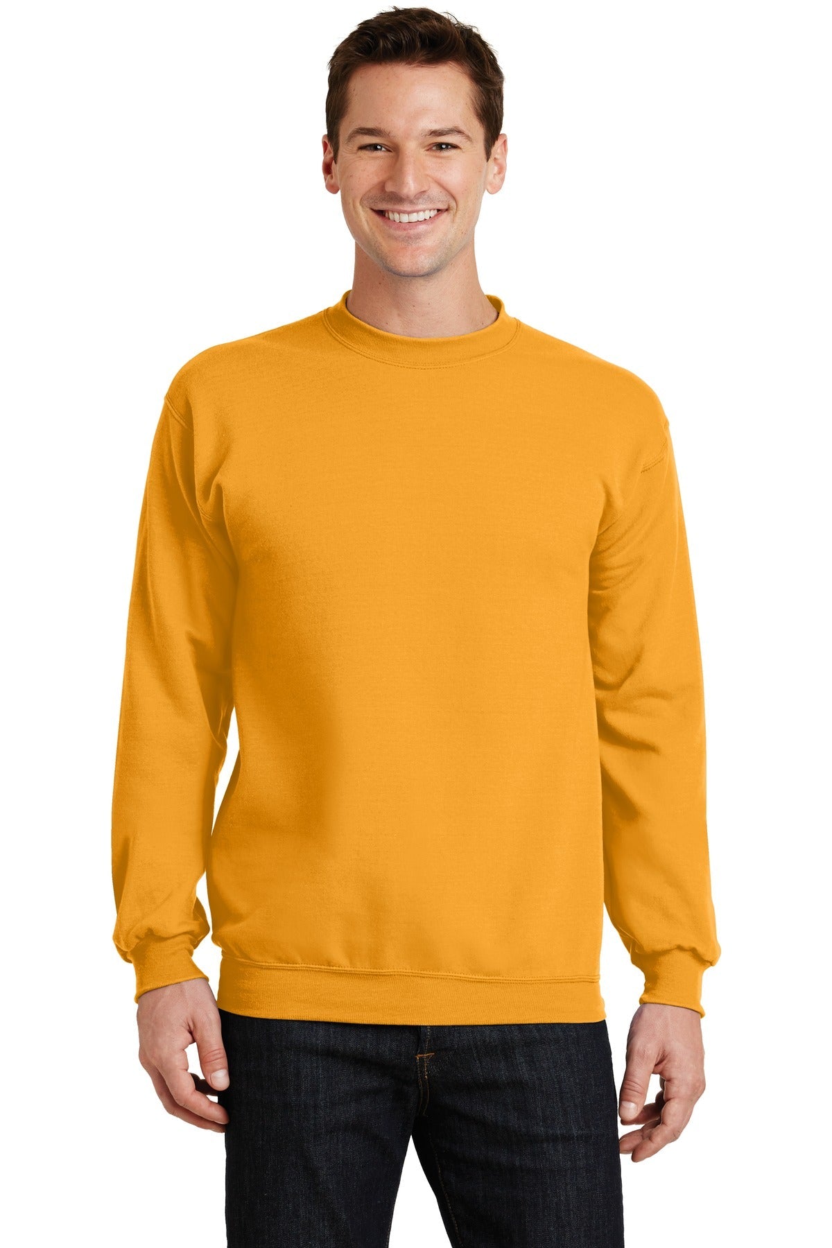 Front View of Gold Port & Co Core Fleece Crewneck Sweatshirt. PC78
