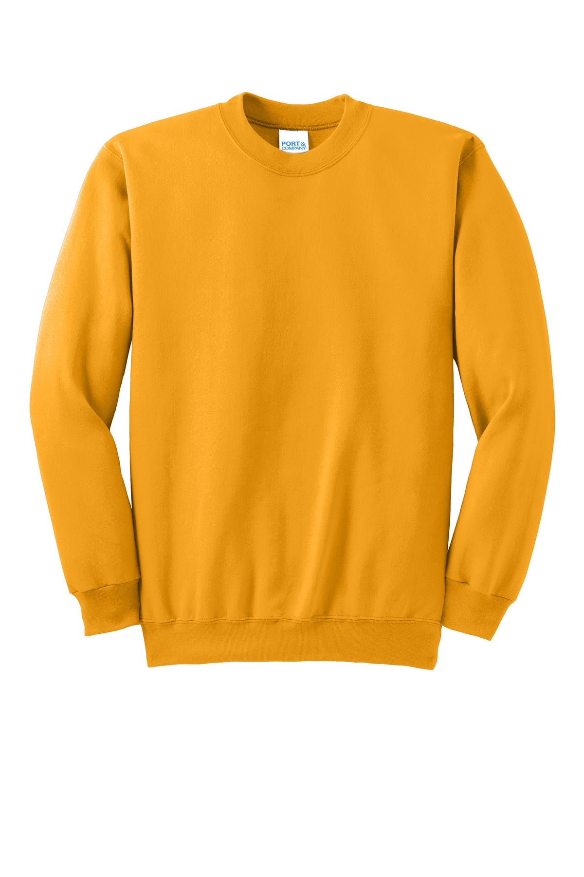 Front View of Gold Port & Co Essential Fleece Crewneck Sweatshirt. PC90