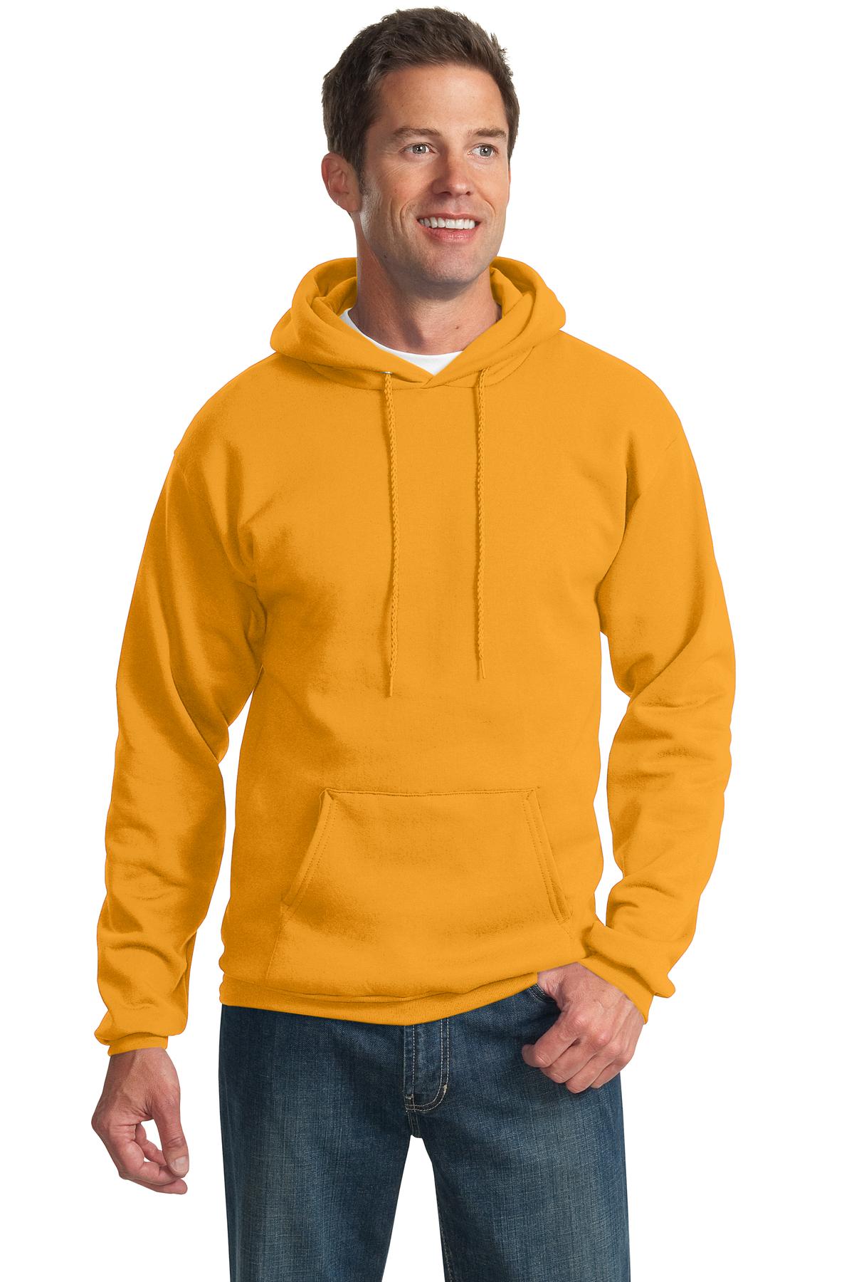 Front View of Gold Port & Co Essential Fleece Pullover Hooded Sweatshirt. PC90H
