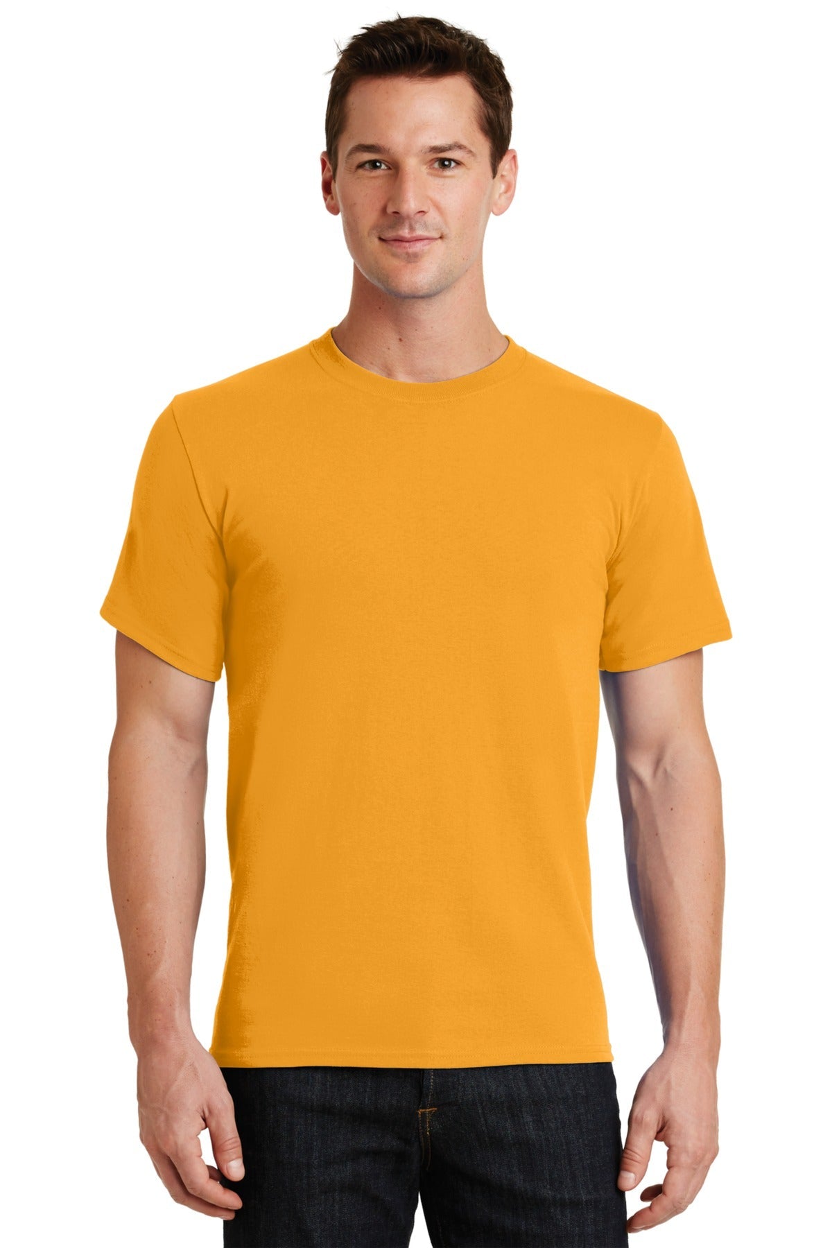 Front View of Gold Port & Co Essential Tee. PC61